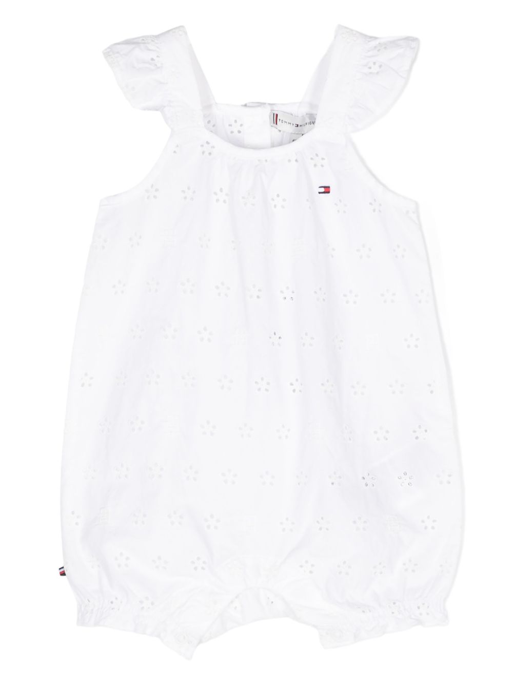 Tommy Hilfiger Junior 马德拉刺绣棉连体短裤 - 白色