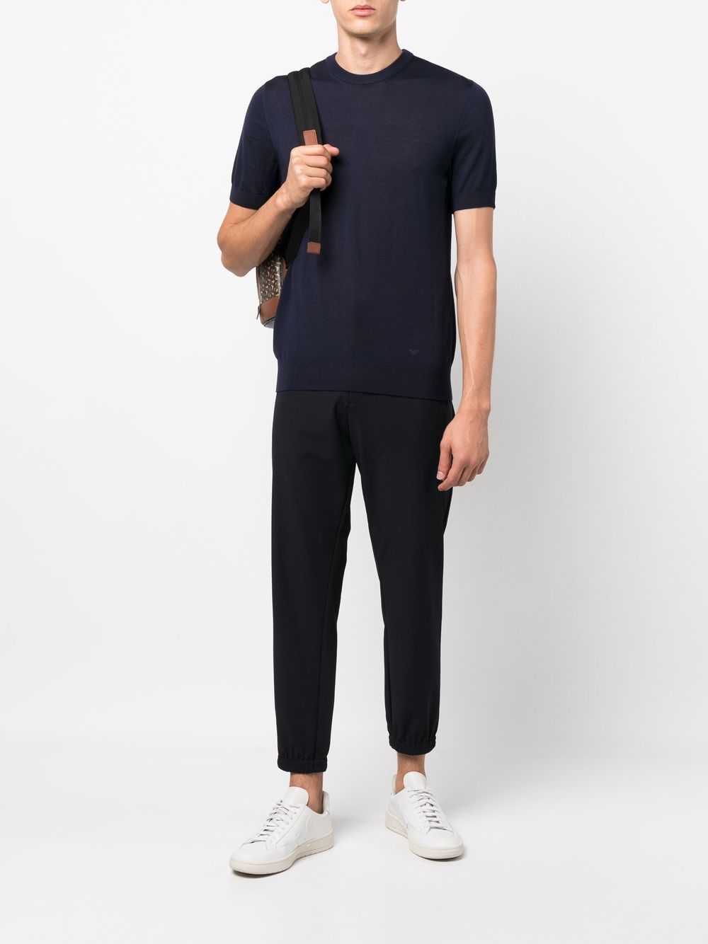 Emporio Armani 圆领短袖毛衣 - 蓝色