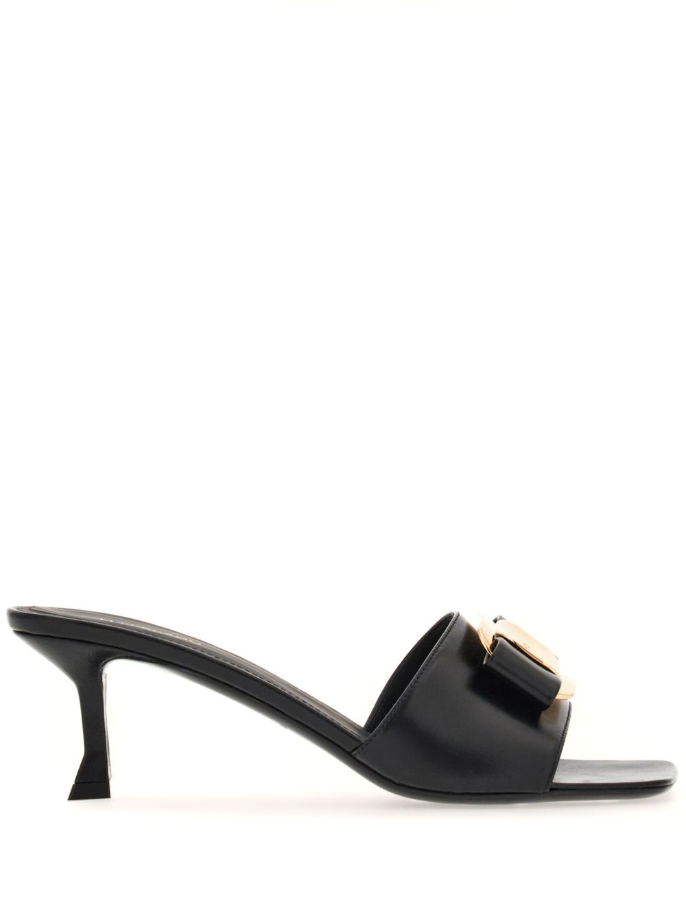 Ferragamo 蝴蝶结细节皮质中跟穆勒鞋 - 黑色