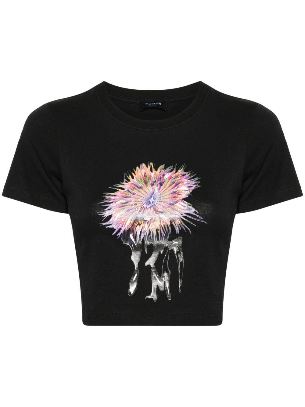 Mugler Anemone 短款棉T恤 - 黑色