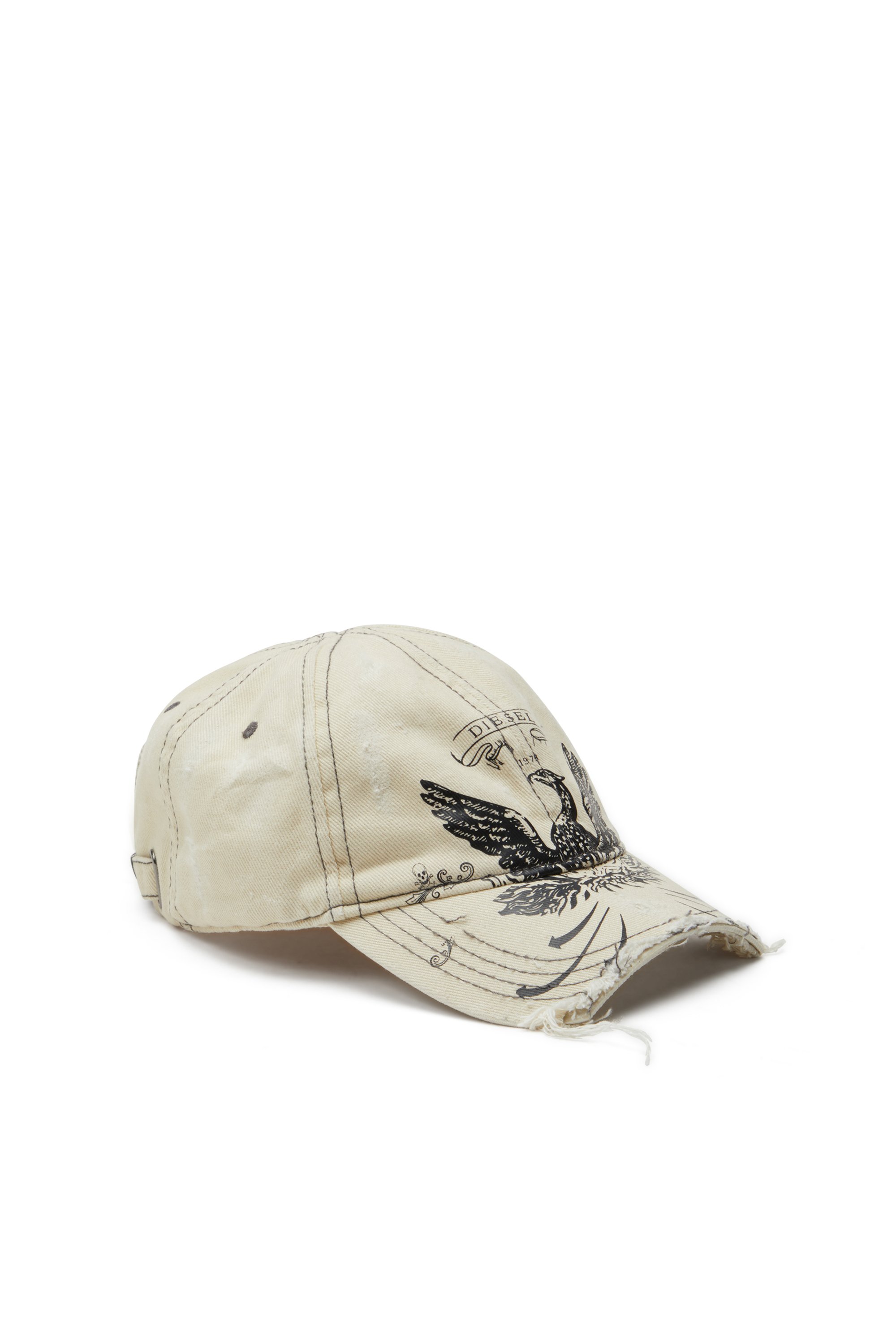 Diesel - Distressed baseball cap with Phoenix print - Caps - Man - White