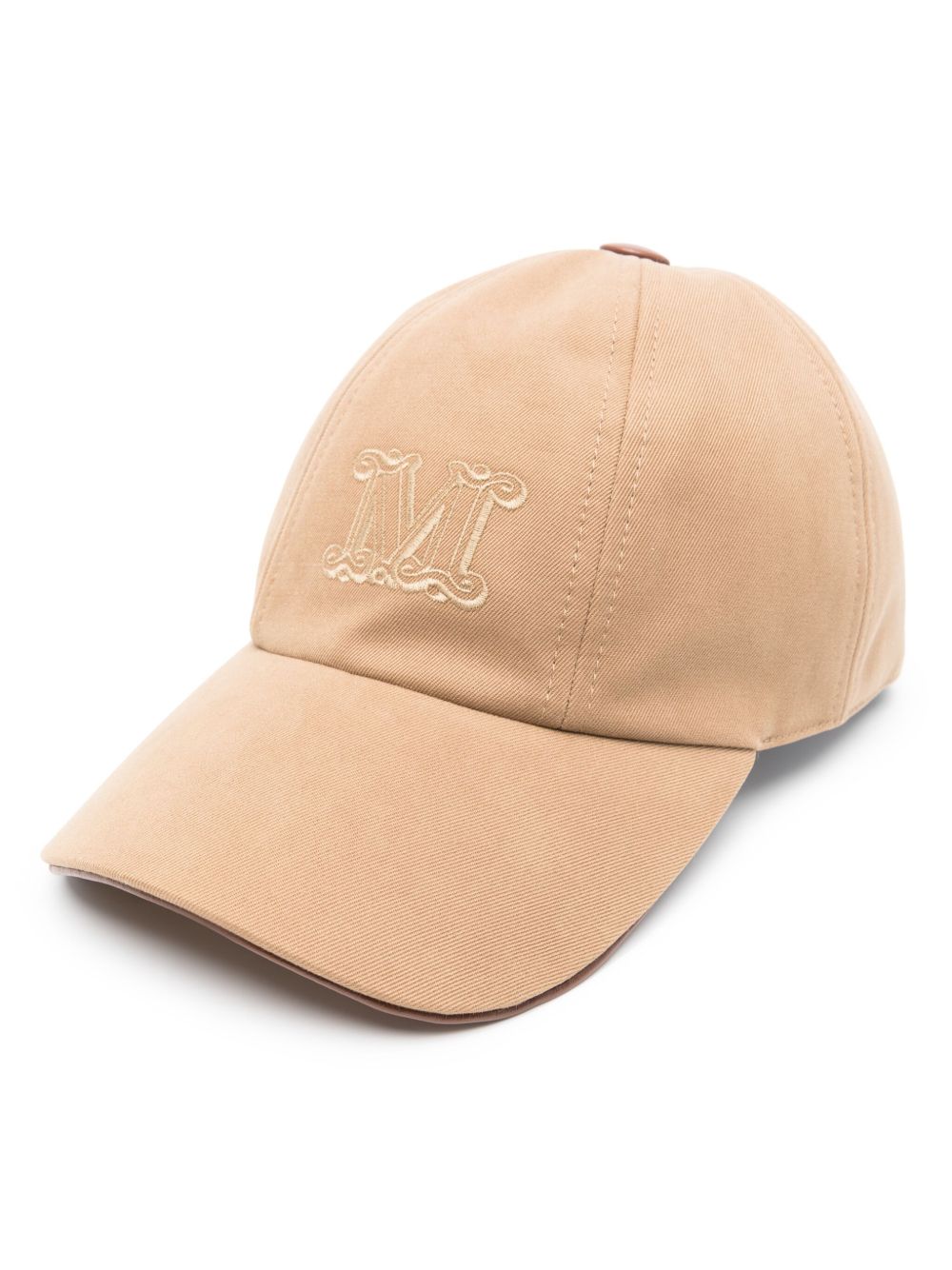 Max Mara logo刺绣斜纹布棒球帽 - 褐色