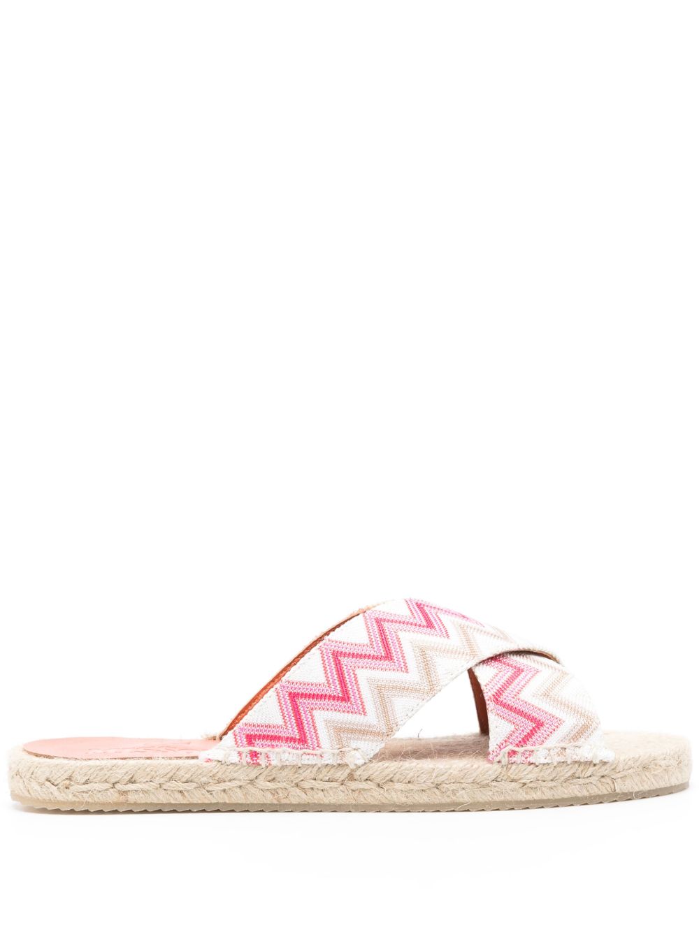 Missoni Z字形图案开口草编鞋 - 粉色