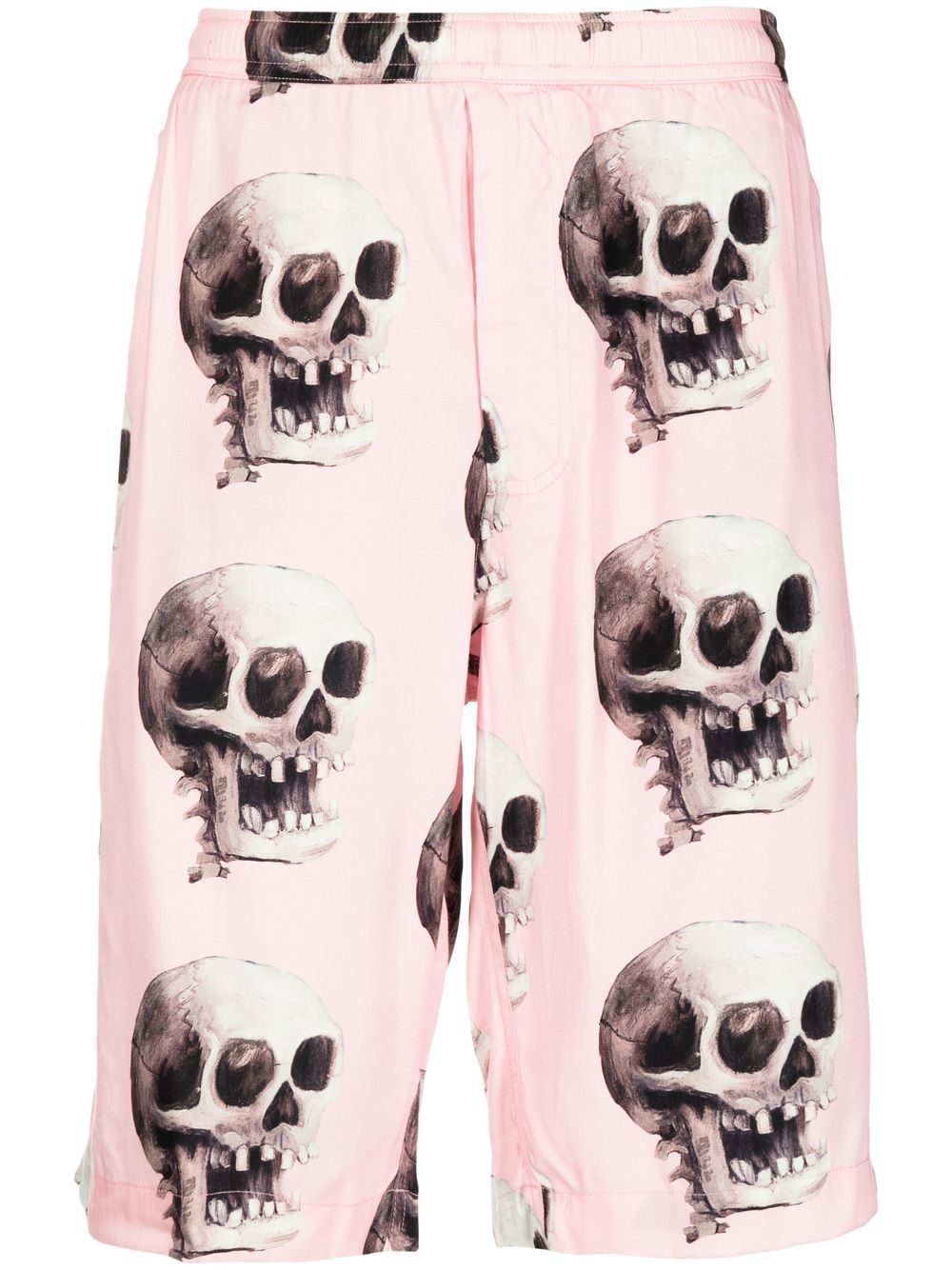Endless Joy Skull 图案印花百慕大短裤 - 粉色