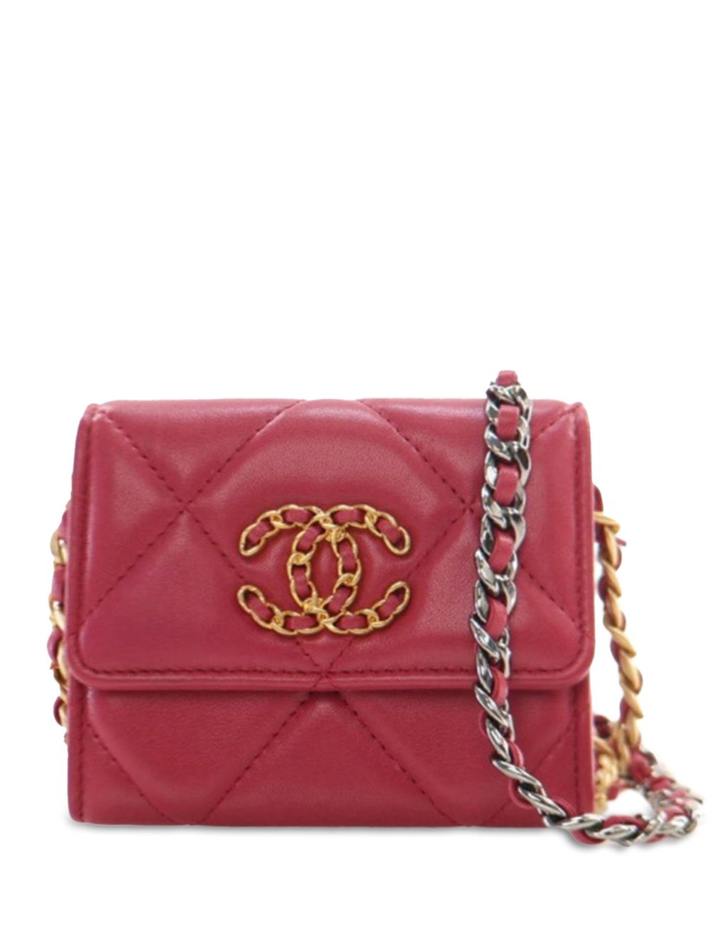 CHANEL Pre-Owned 19 Flap 小羊皮斜挎搭链零钱包（2021年典藏款） - 粉色