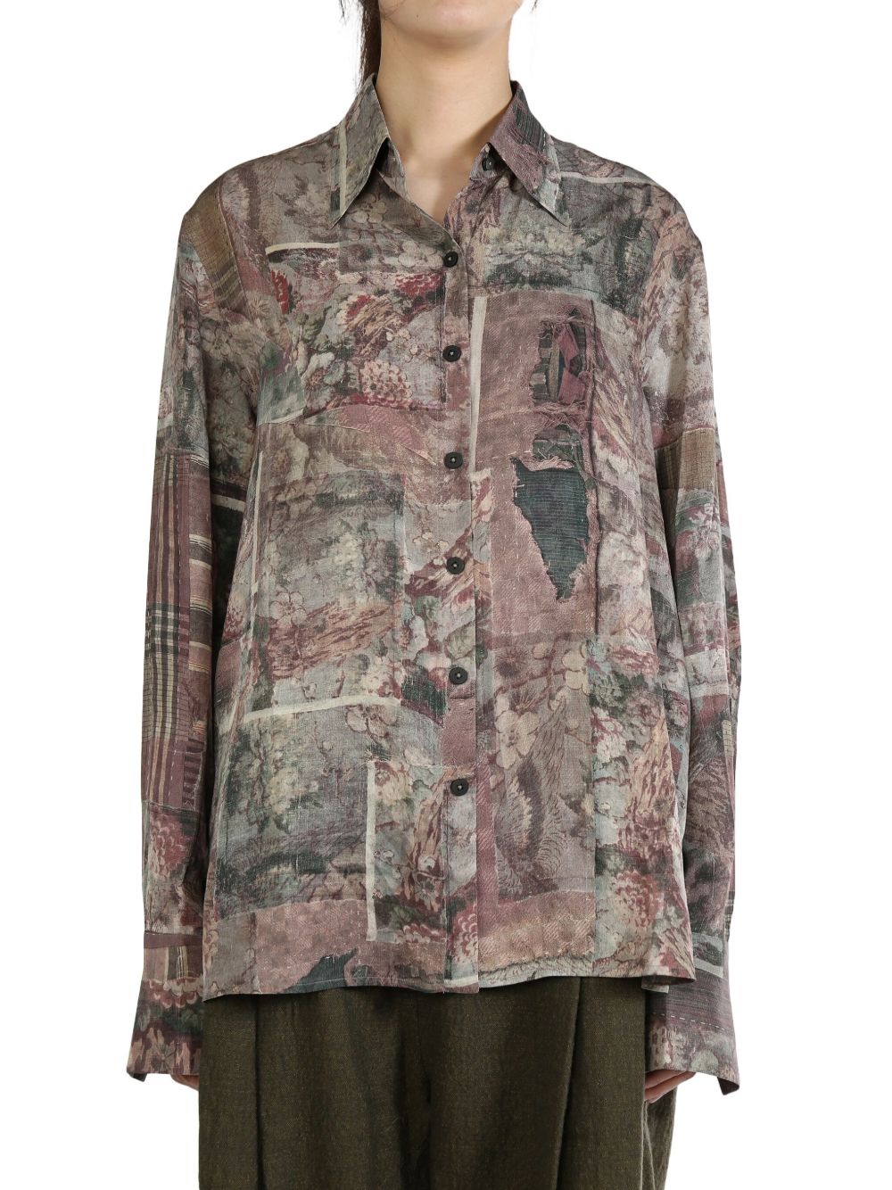 Ziggy Chen graphic-print silk shirt - 粉色