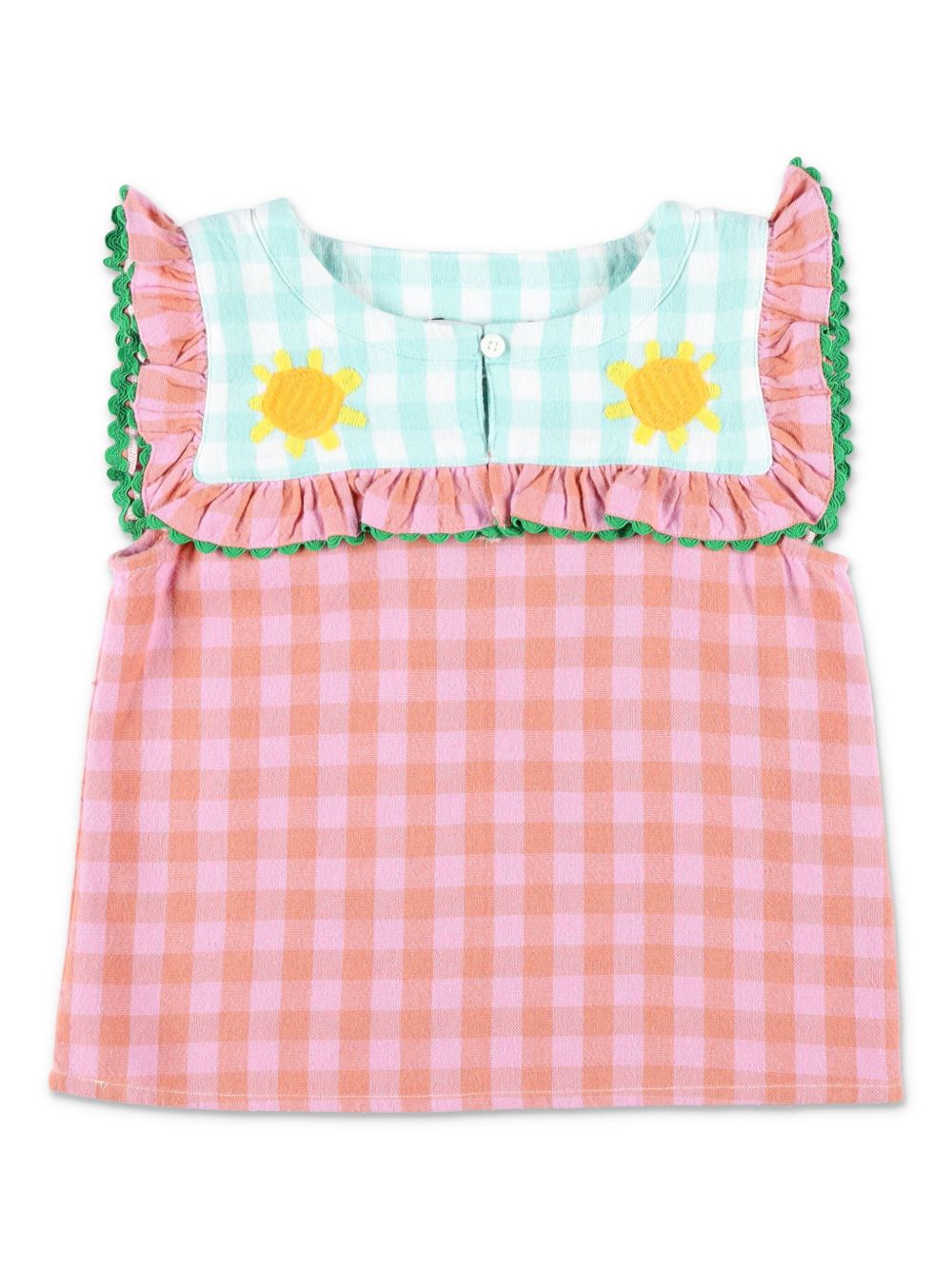 Stella McCartney Kids 荷叶边饰格纹上衣 - 粉色