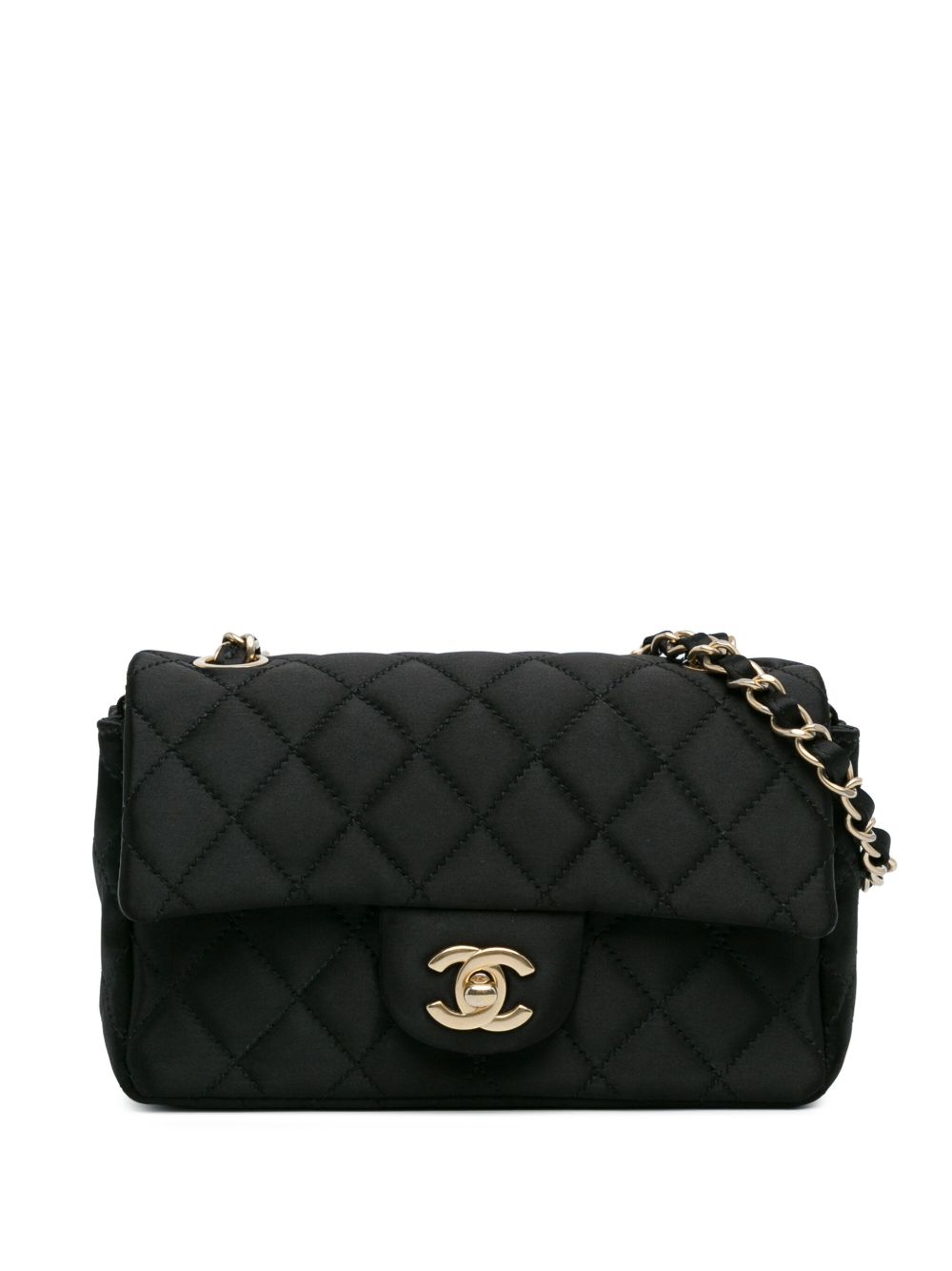 CHANEL Pre-Owned Rectangular Classic Satin Single Flap 迷你斜挎包（2012-2013年典藏款） - 黑色