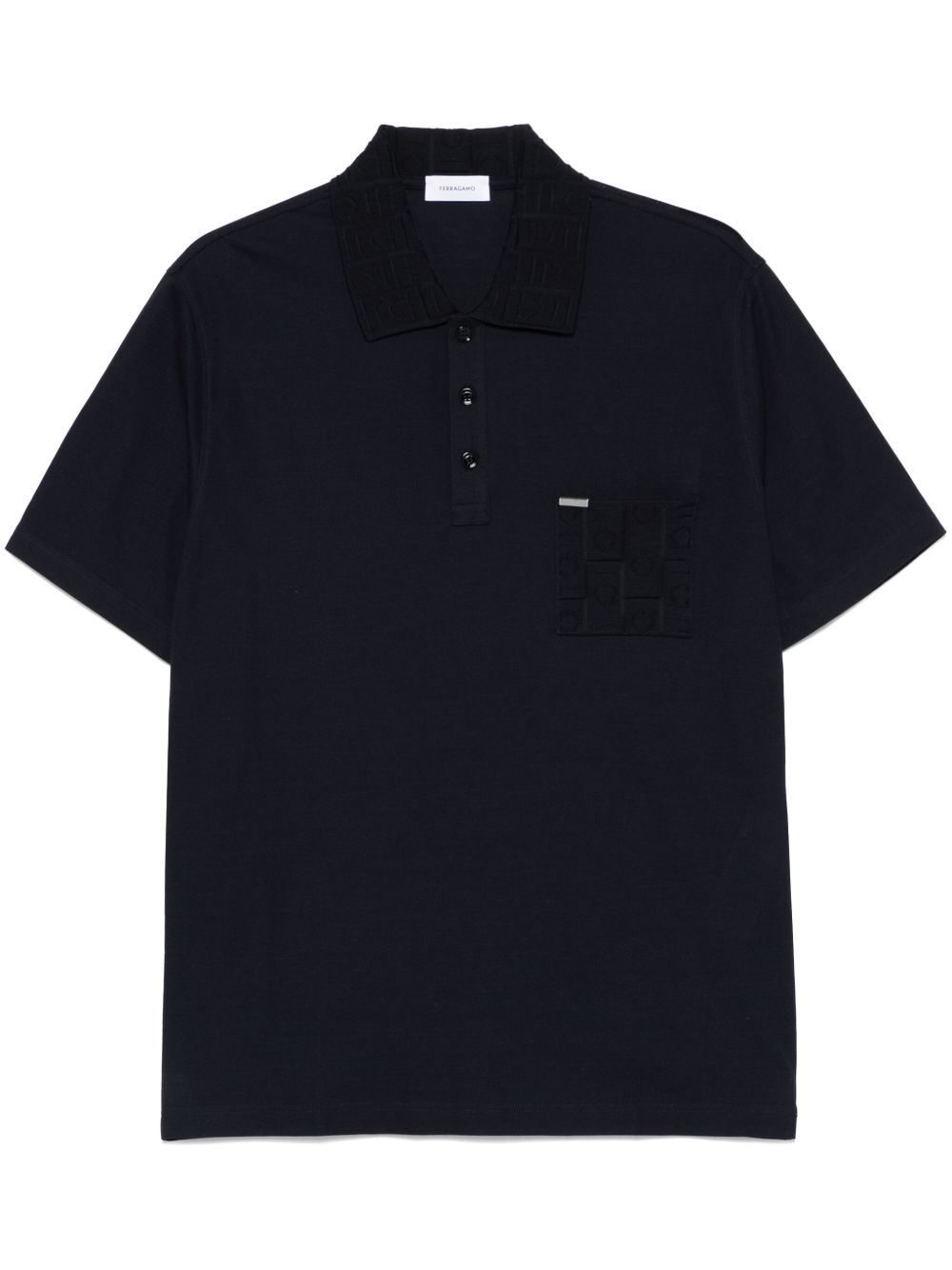 Ferragamo jacquard-pocket V-neck polo shirt - 蓝色