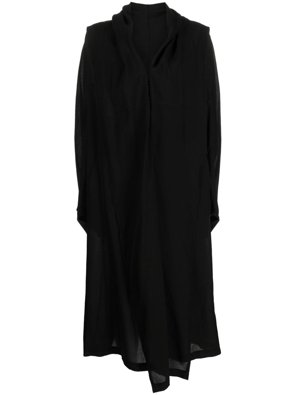 Y's semi-sheer long cape coat - 黑色