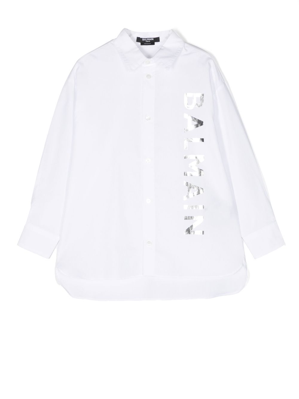 Balmain Kids logo印花棉衬衫 - 白色