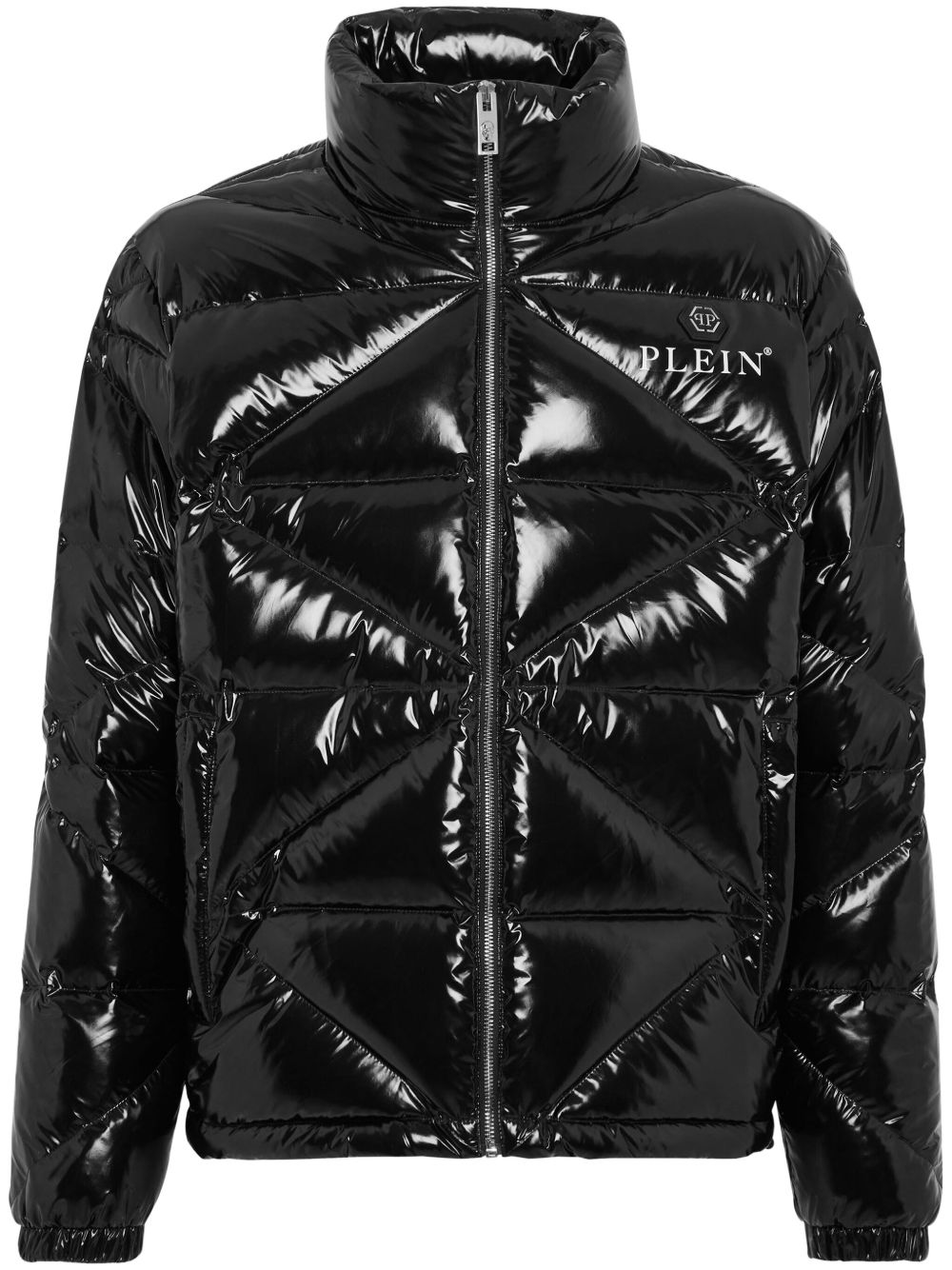 Philipp Plein logo标牌亮面填充夹克 - 黑色