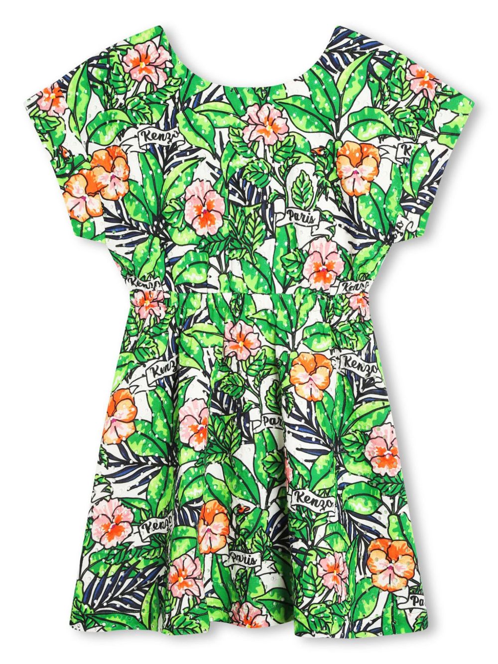 Kenzo Kids 花卉印花棉连衣裙 - 绿色