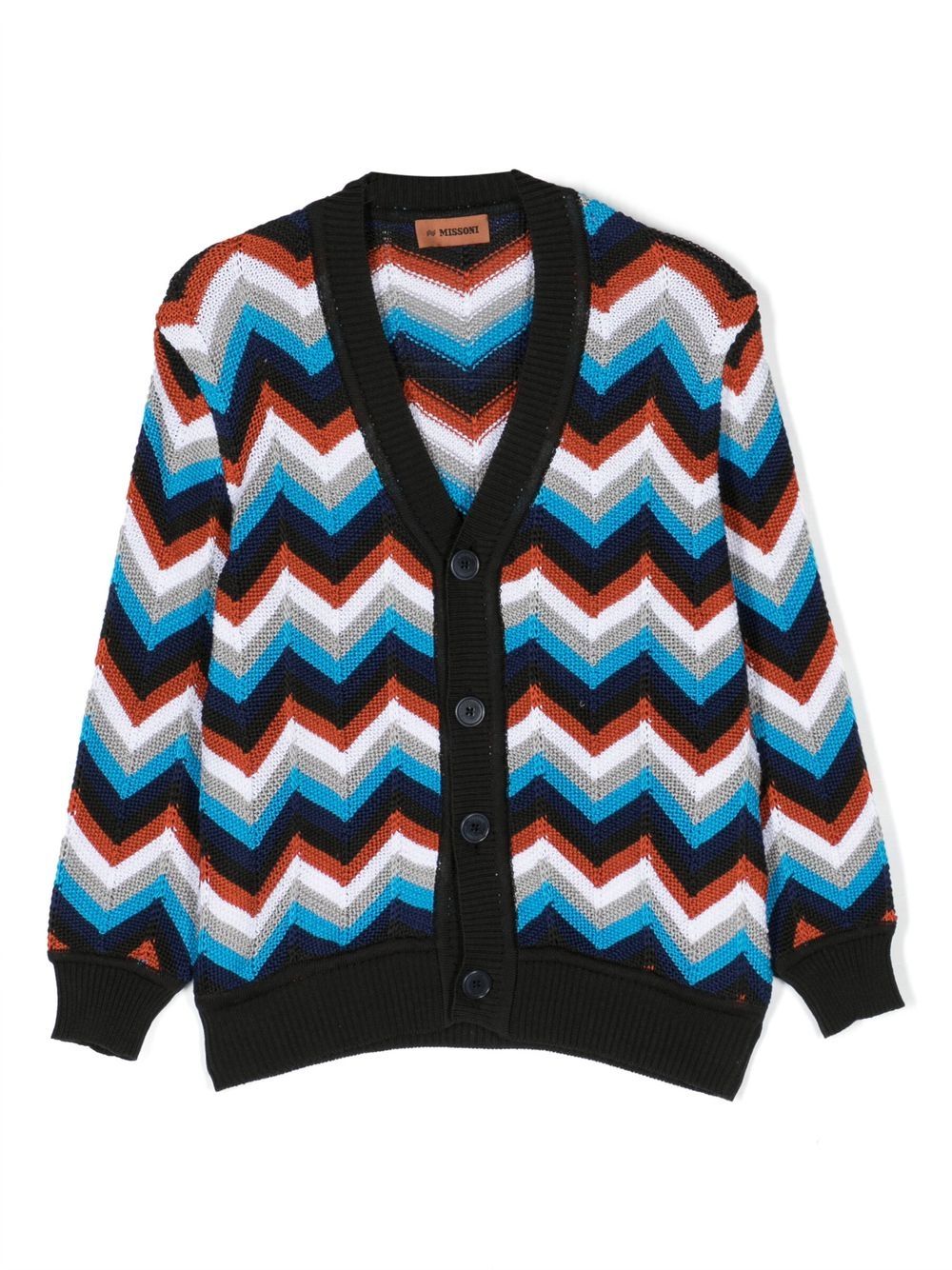 Missoni Kids 人字纹图案针织棉开衫 - 黑色