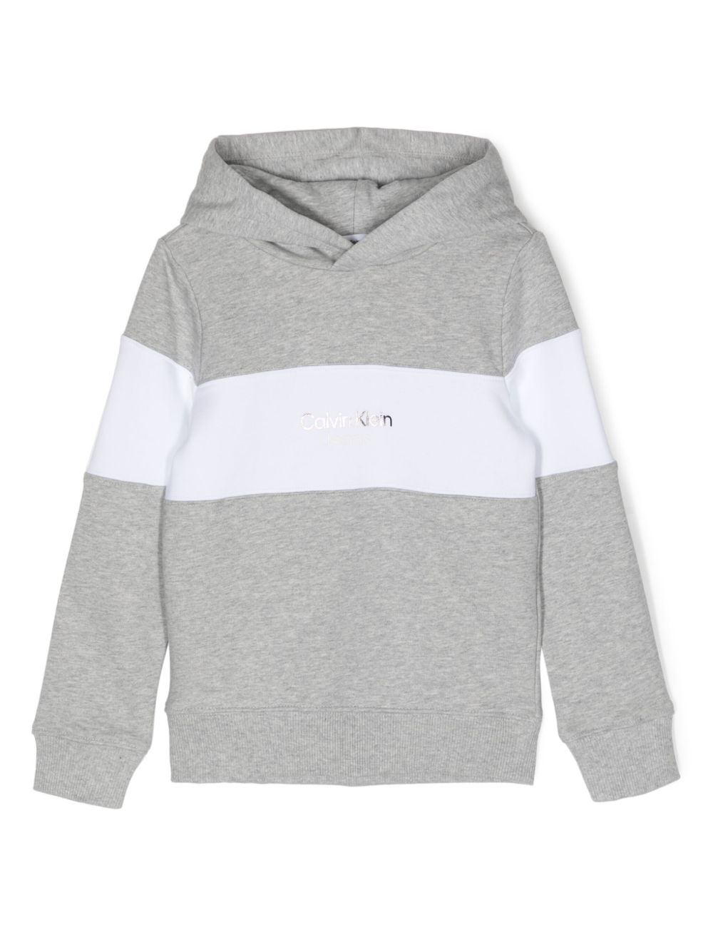 Calvin Klein Kids 拼色logo印花连帽衫 - 灰色