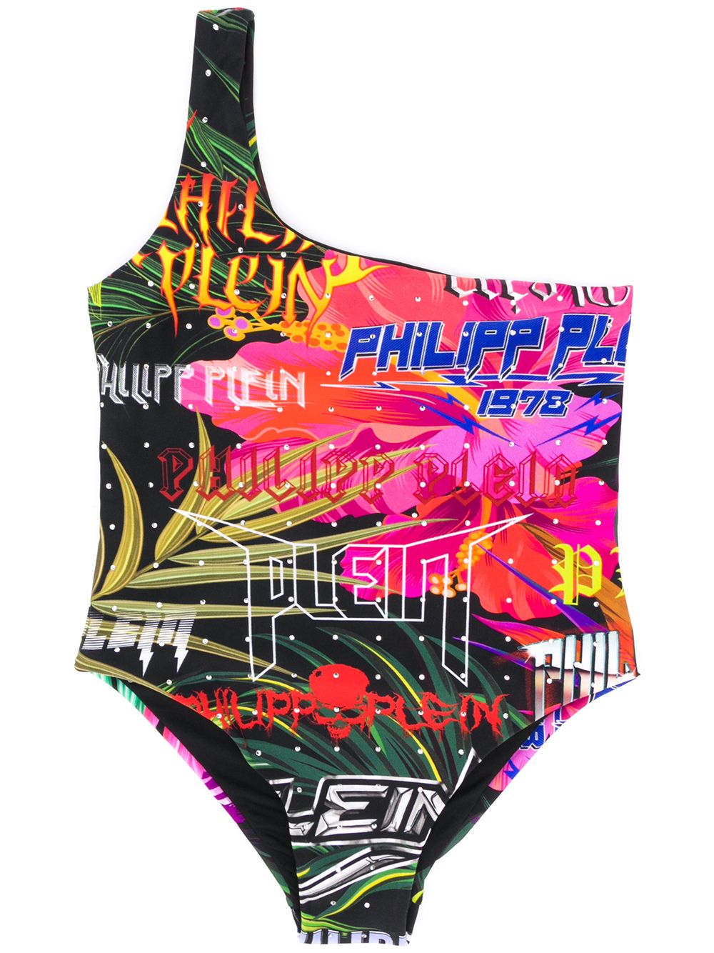 Philipp Plein Junior Jungle Rock 镂空连体泳衣 - 黑色
