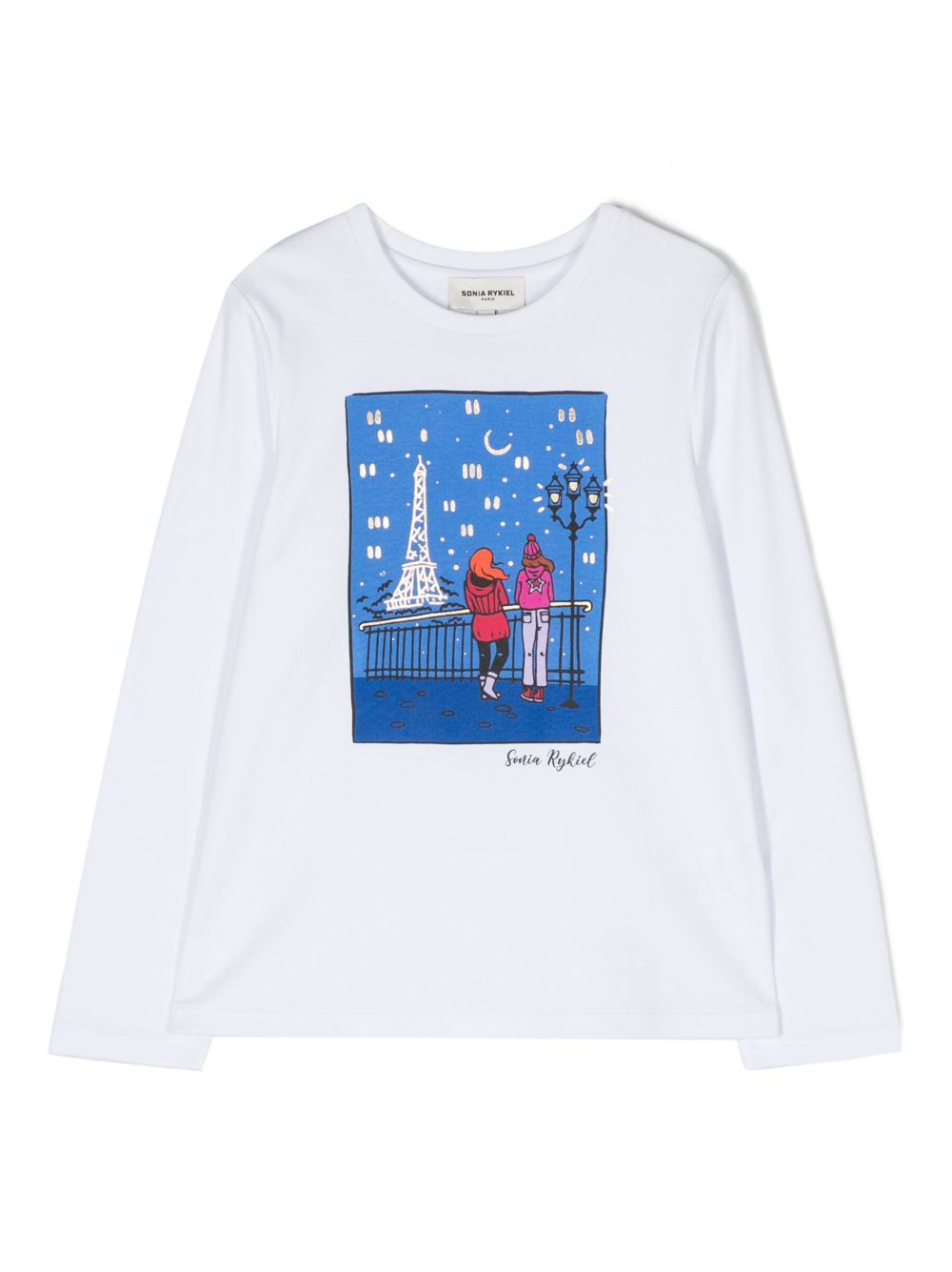 SONIA RYKIEL ENFANT 插画风印花长袖T恤 - 白色