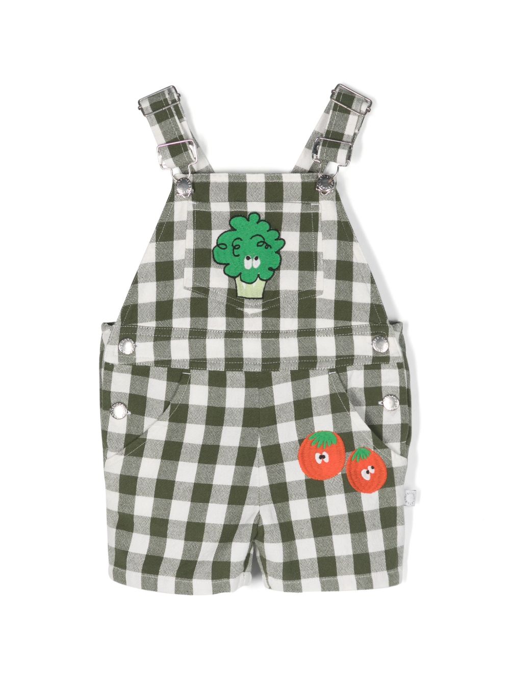 Stella McCartney Kids 植物刺绣格纹背带裤 - 白色