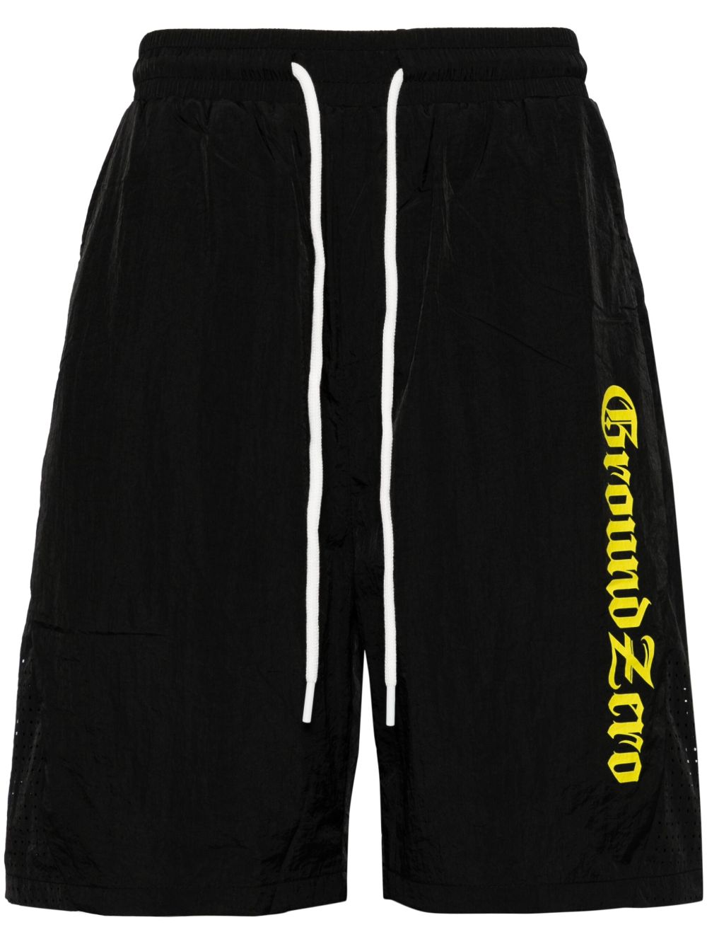 Ground Zero logo印花抽绳腰边短裤 - 黑色