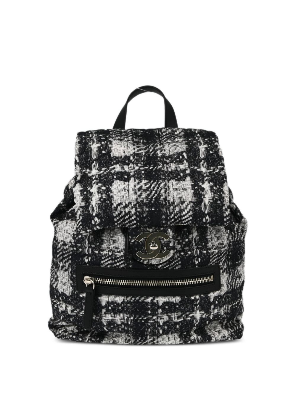 CHANEL Pre-Owned 粗花呢双肩包（2014年典藏款） - 黑色