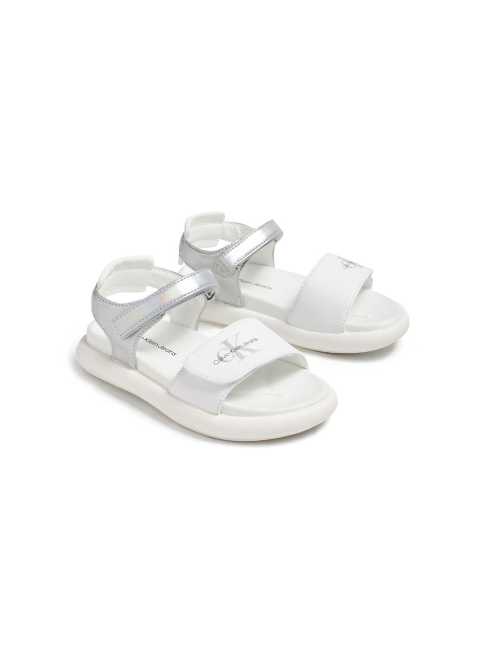 Calvin Klein Kids logo印花魔术贴凉鞋 - 白色