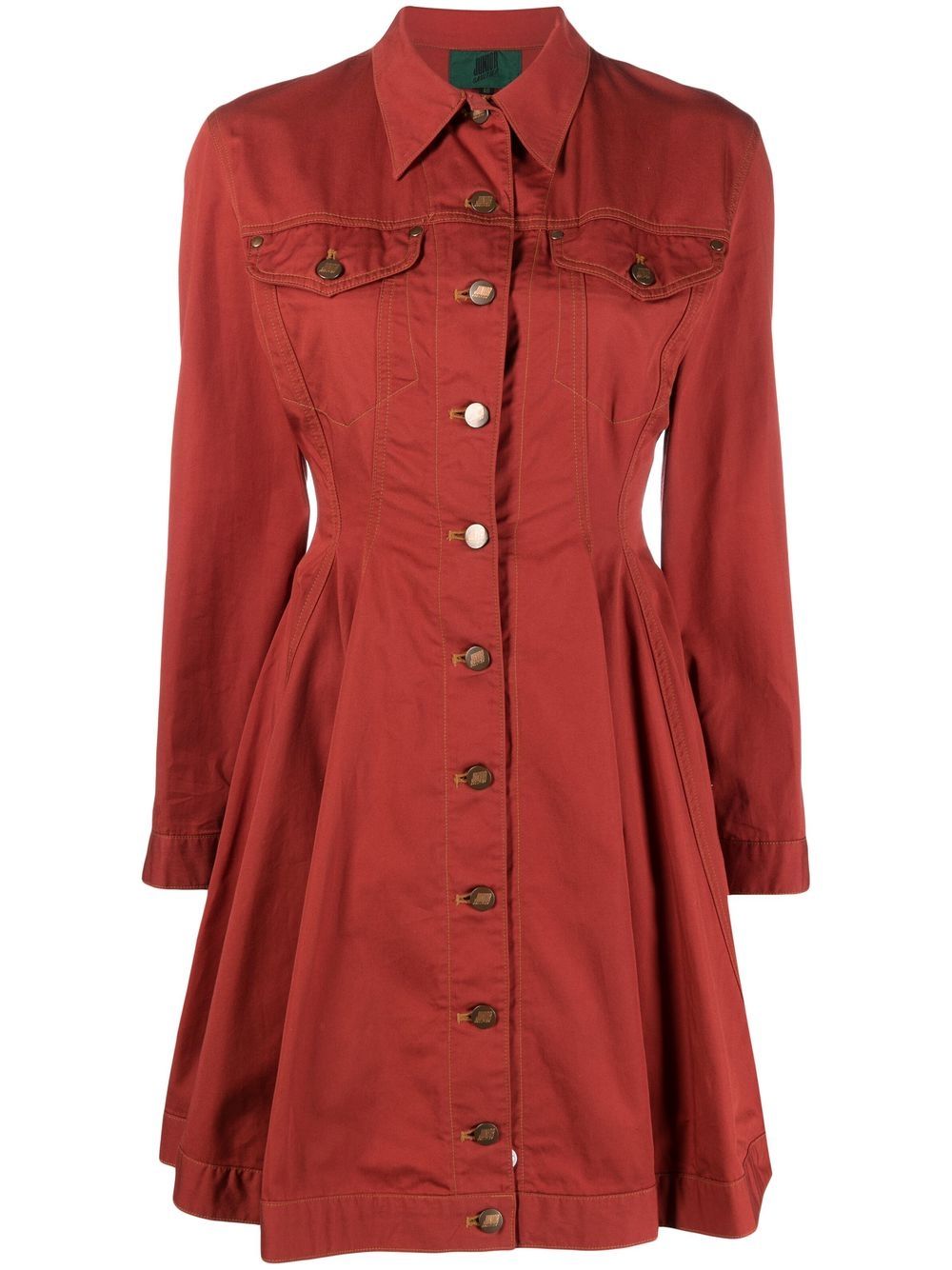 Jean Paul Gaultier Pre-Owned logo纽扣牛仔连衣裙（1989年典藏款） - 红色