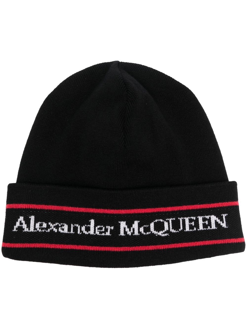 Alexander McQueen logo嵌花针织羊绒套头帽 - 黑色