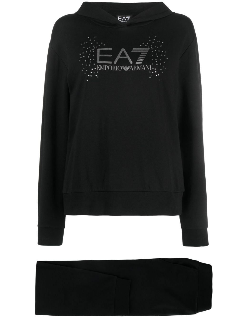 Ea7 Emporio Armani logo印花棉质混纺运动套装 - 黑色