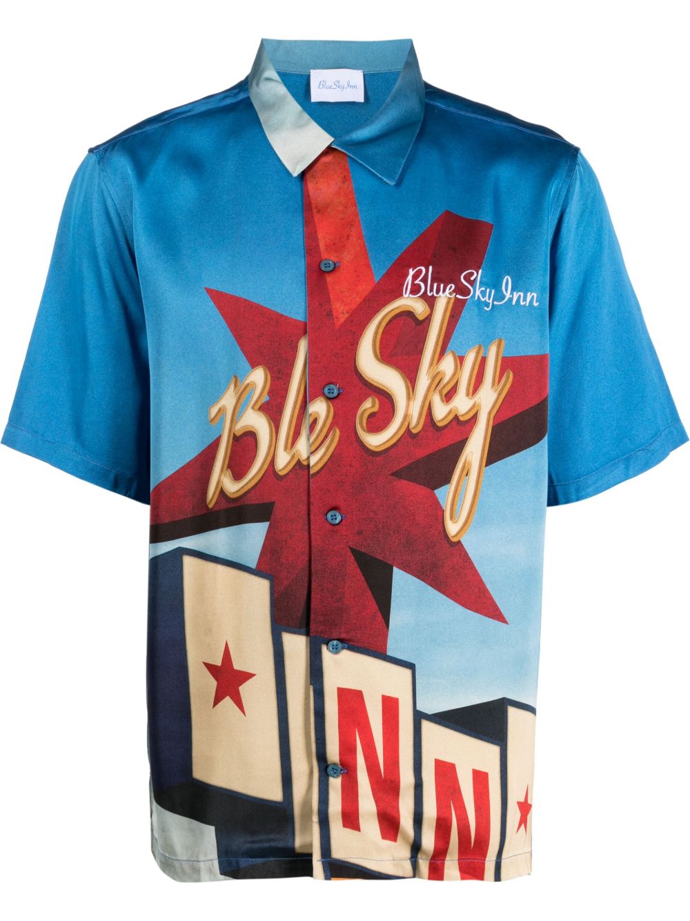 BLUE SKY INN 图案印花短袖衬衫 - 蓝色