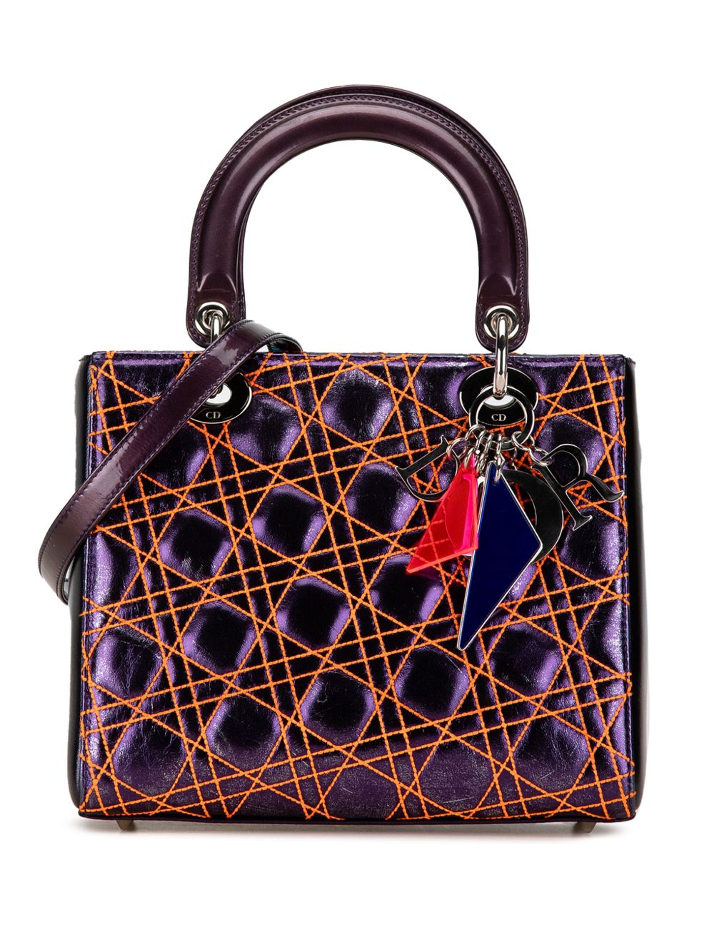 Christian Dior Pre-Owned Anselm Reyle Cannage Lady Dior 中号金属感小羊皮斜挎包（2011年典藏款） - 紫色