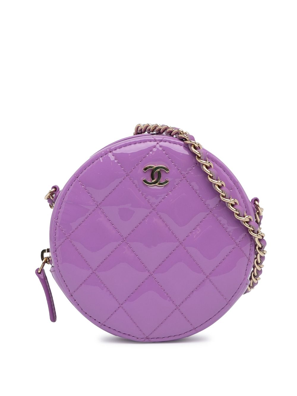 CHANEL Pre-Owned CC Quilted Patent Round Clutch With Chain 斜挎包（2019年典藏款） - 紫色