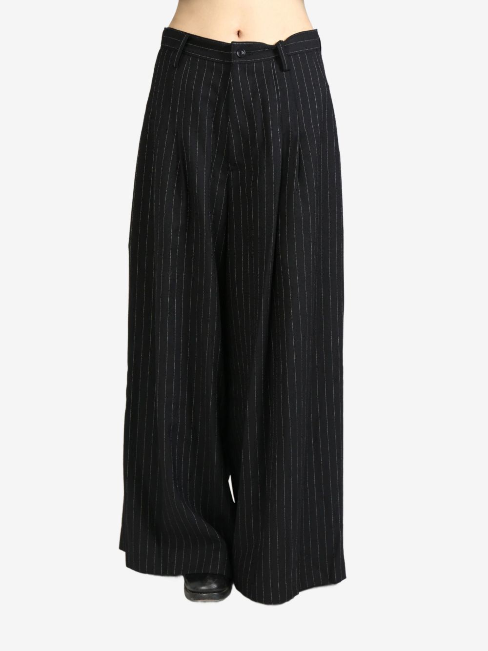 Y's pinstriped wool-cotton trousers - 黑色