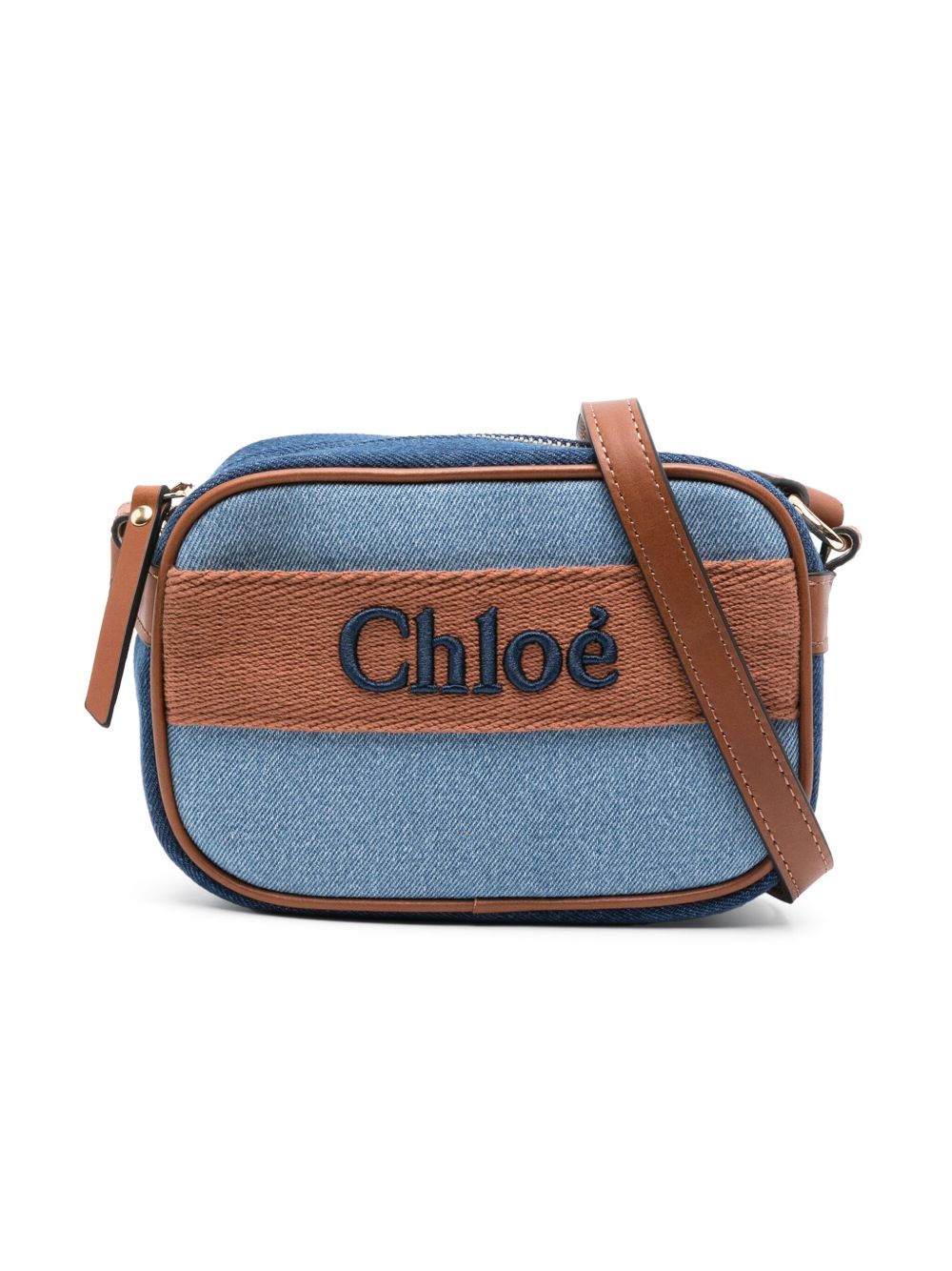 Chloé Kids logo刺绣斜挎包 - 蓝色