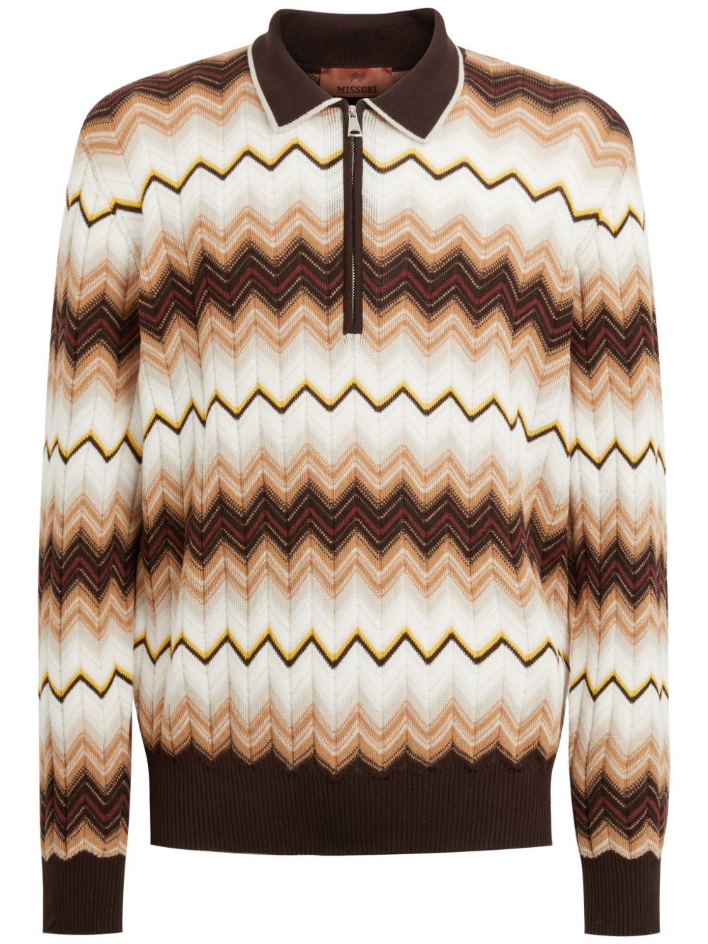 Missoni Z字形图案长袖polo衫 - 褐色
