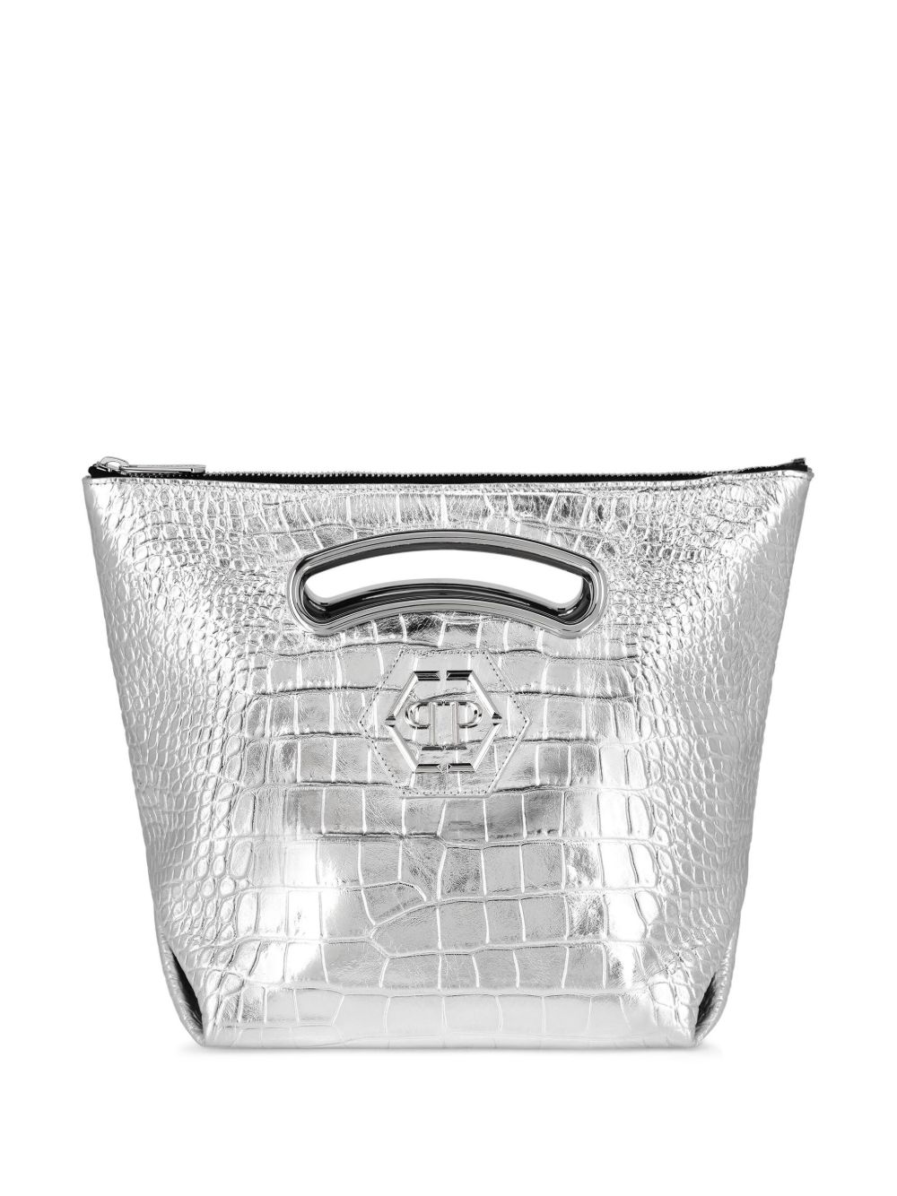 Philipp Plein 仿鳄鱼纹中号皮质手提包 - 银色