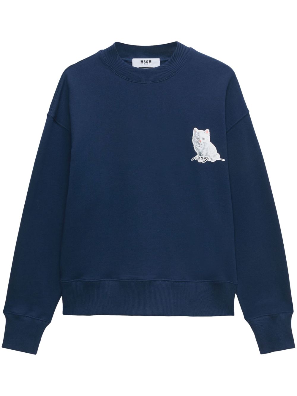 MSGM 小猫印花棉卫衣 - 蓝色