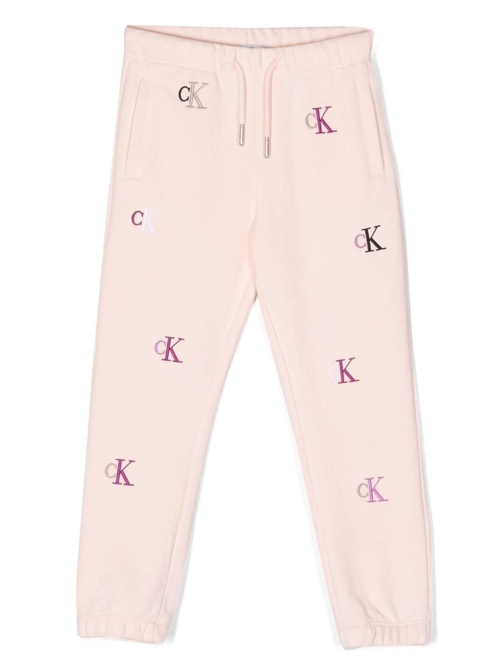 Calvin Klein Kids logo刺绣运动裤 - 粉色