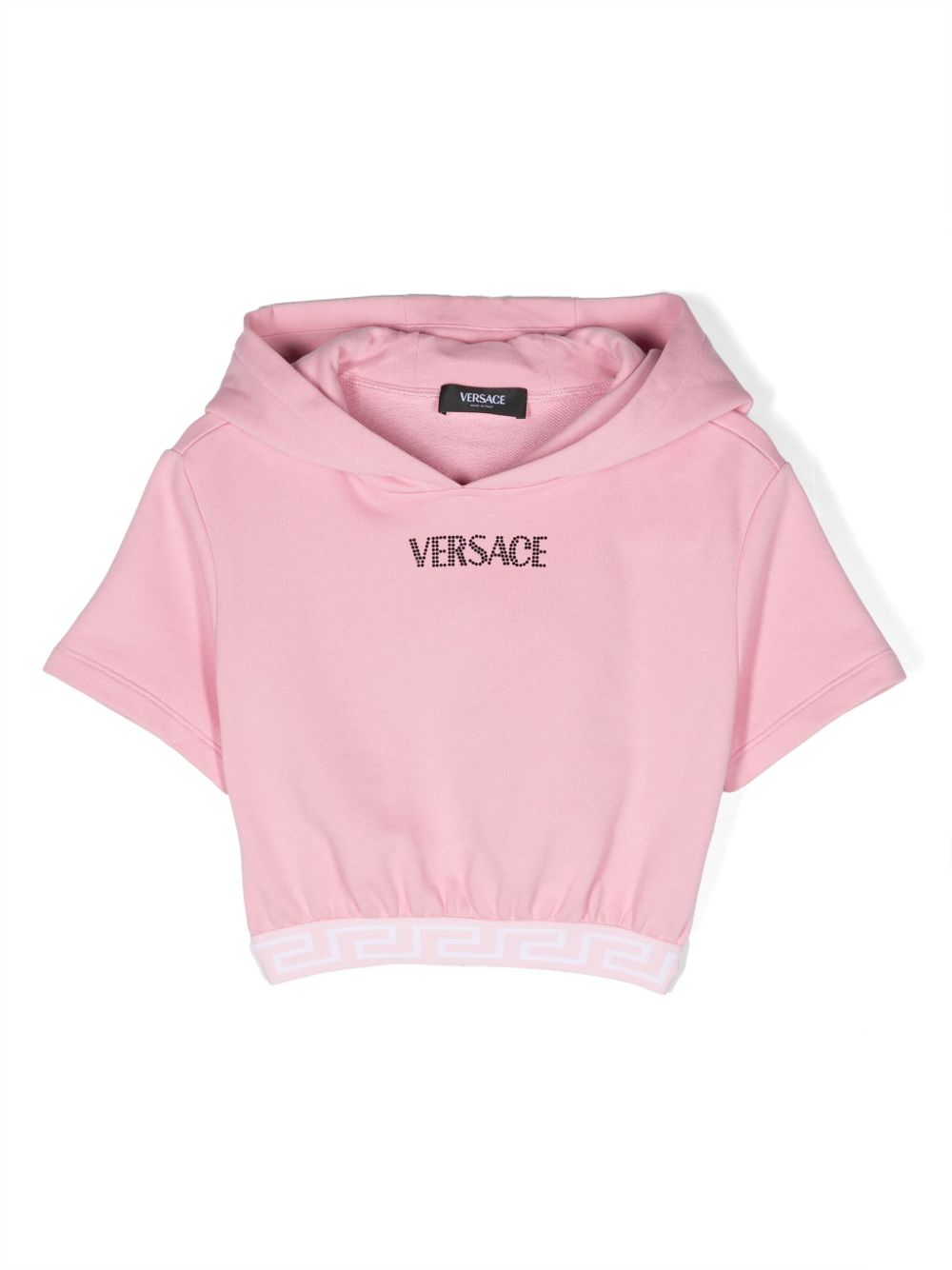 Versace Kids logo缀饰短款连帽衫 - 粉色