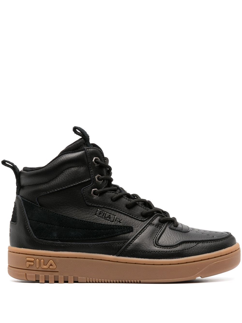 Fila 皮质压纹logo高帮运动鞋 - 黑色