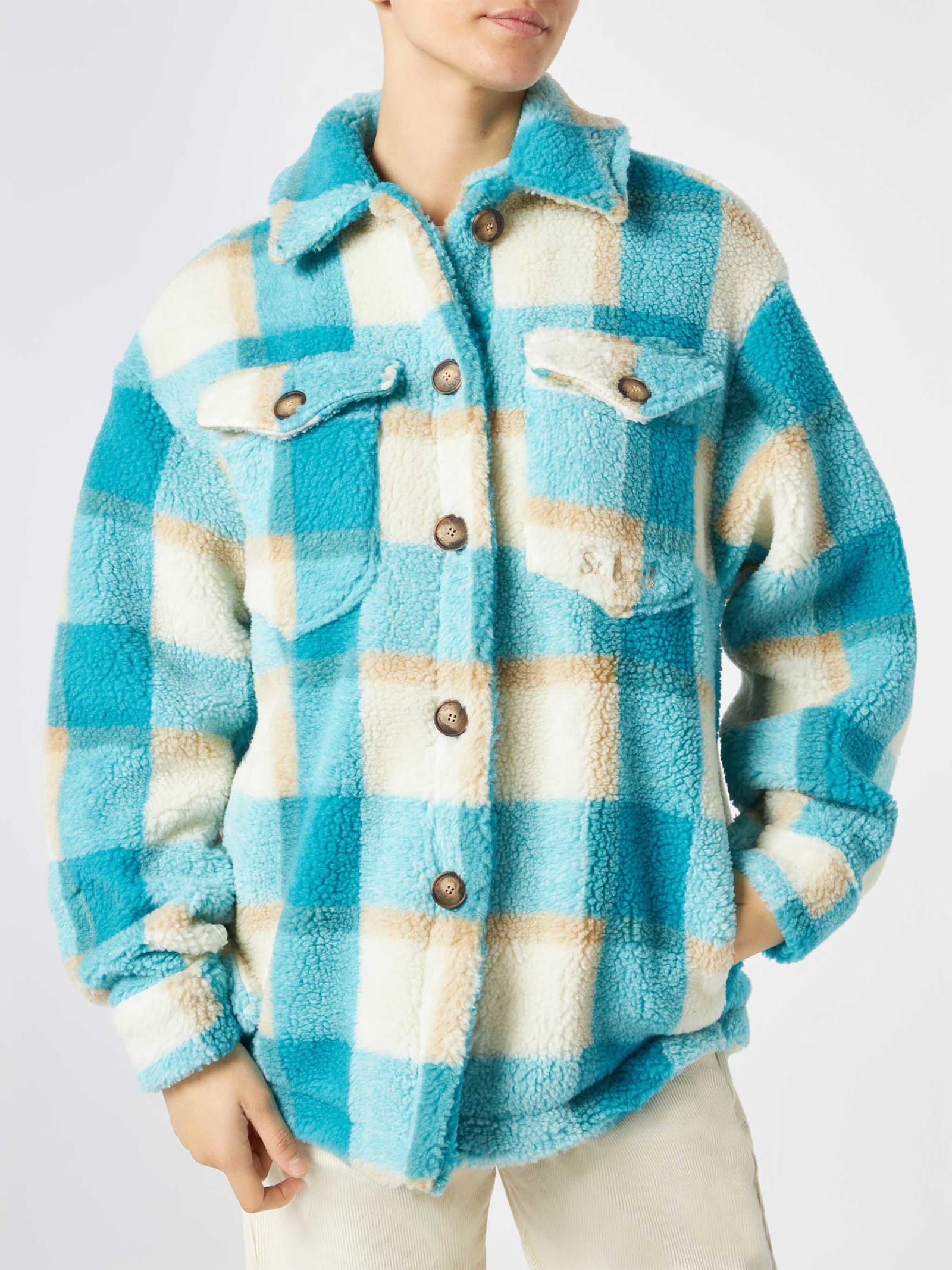 MC2 Saint Barth Woman Sherpa Overshirt With Tartan Pattern