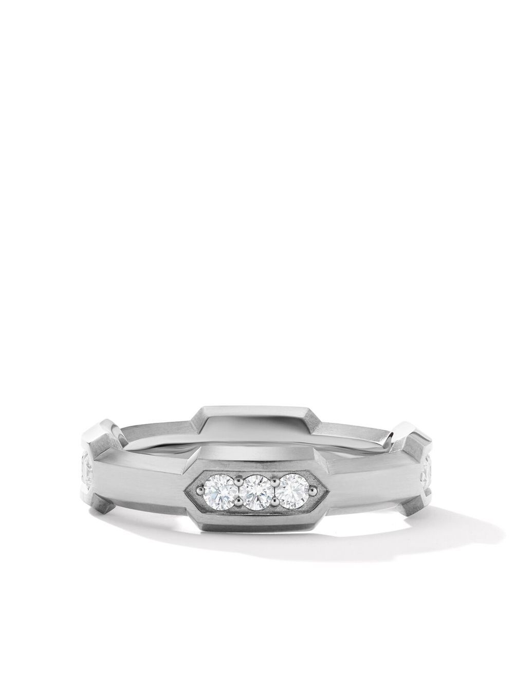David Yurman 纯银 Hex Pavé Station 钻石戒指 - 银色
