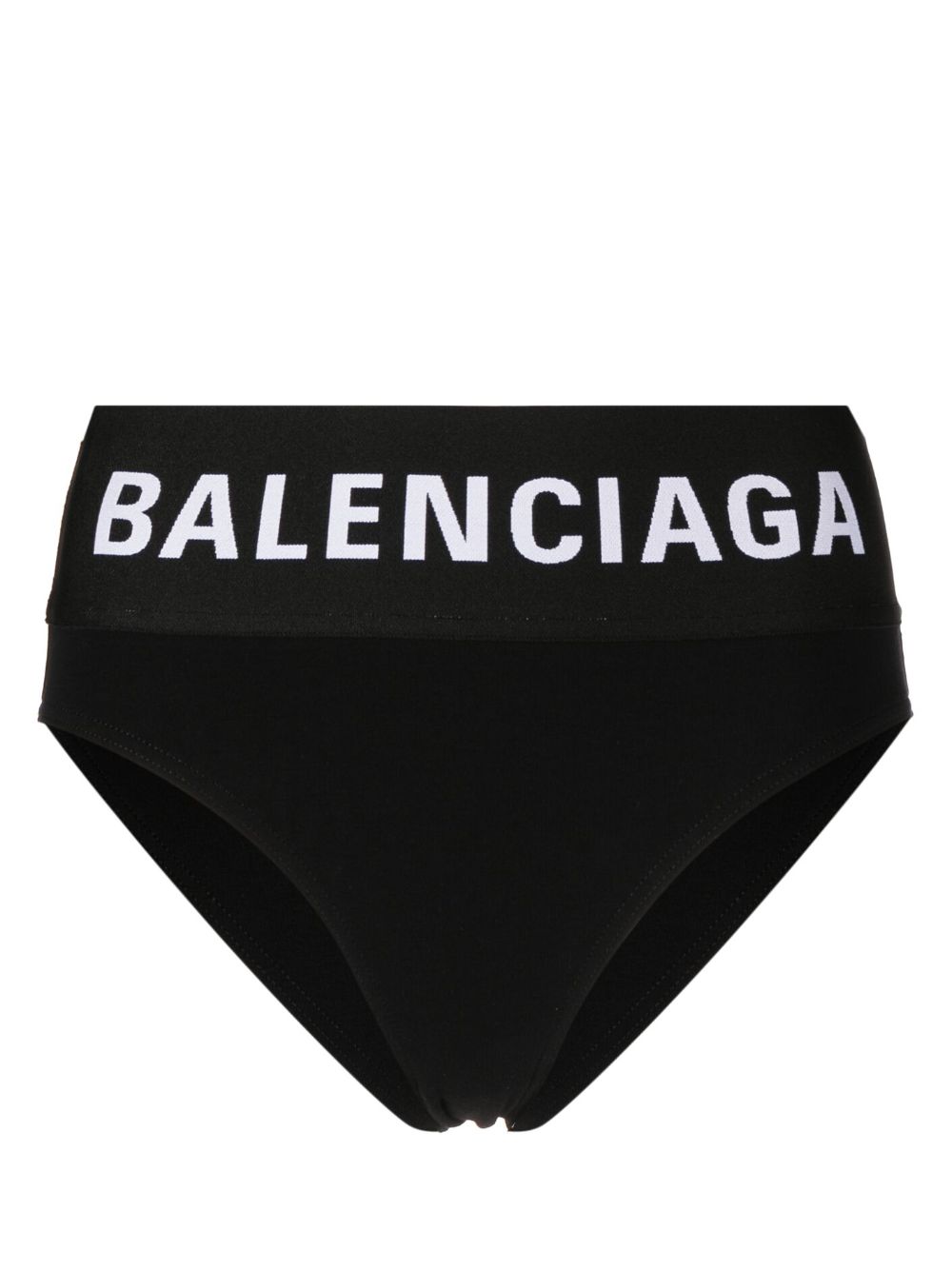 Balenciaga logo腰边高腰三角内裤 - 黑色