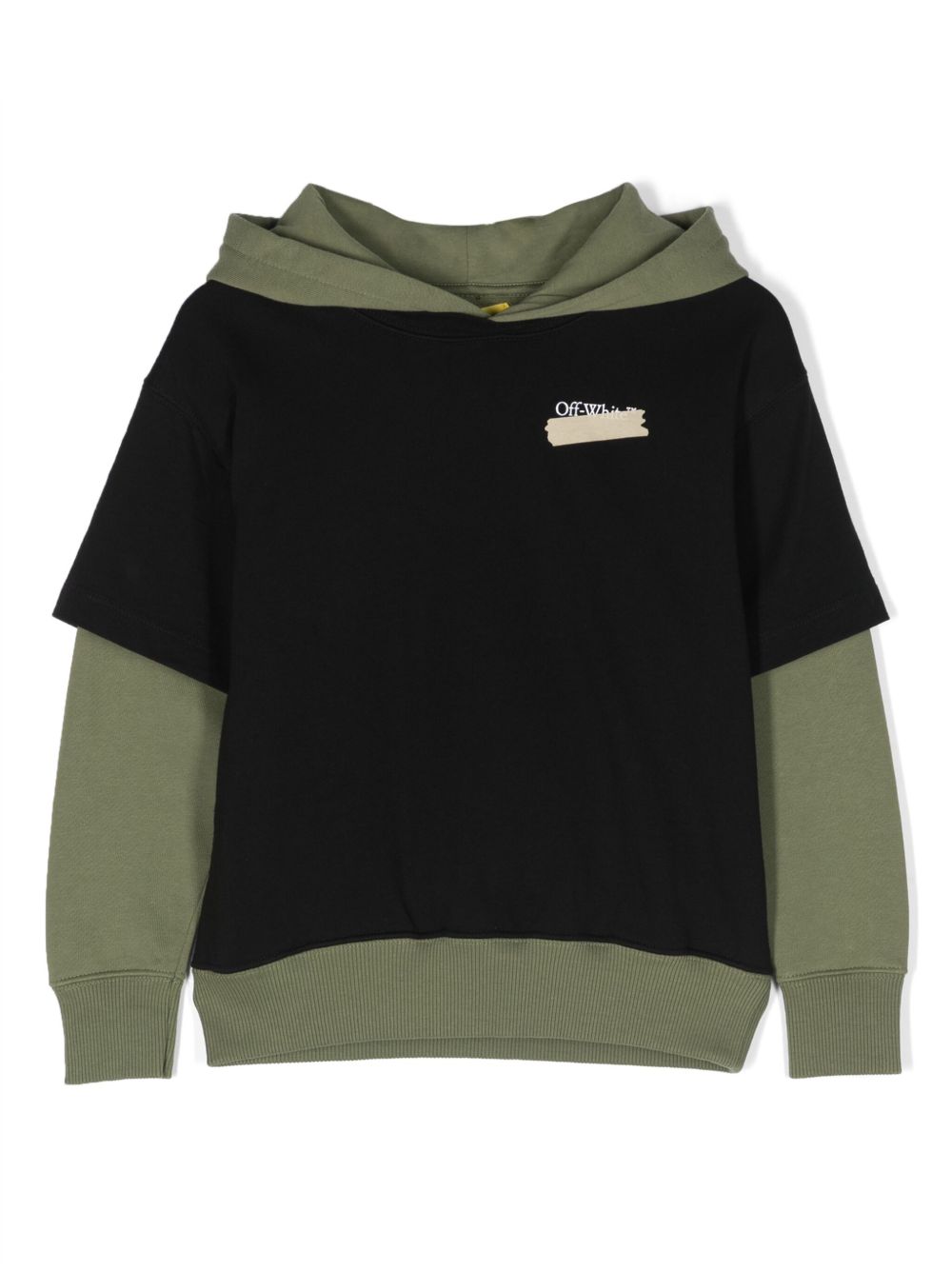 Off-White Kids logo印花分层式连帽衫 - 黑色