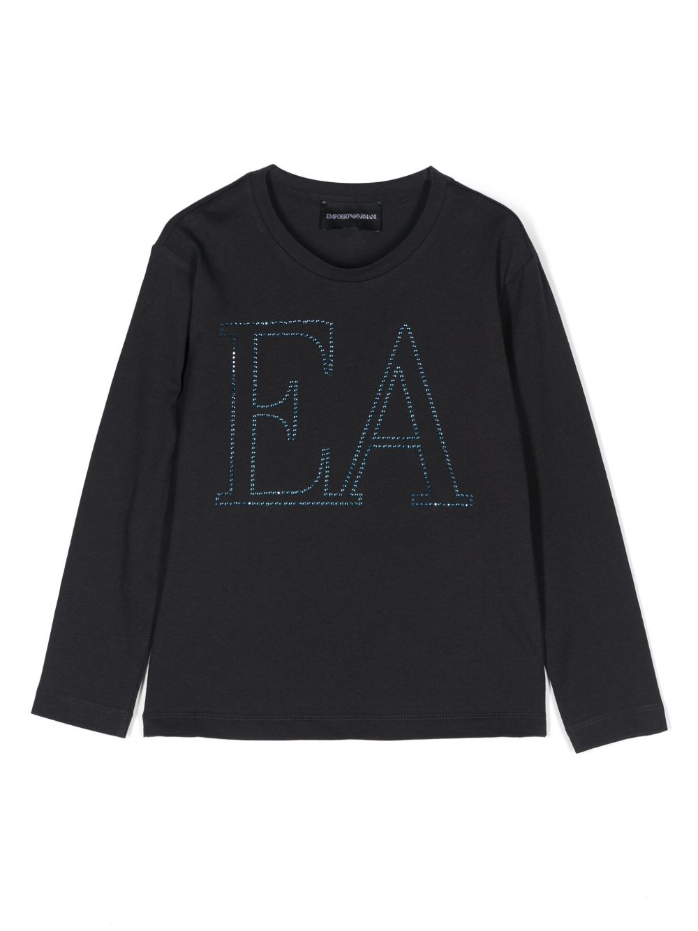Emporio Armani Kids 水钻缀饰棉T恤 - 蓝色