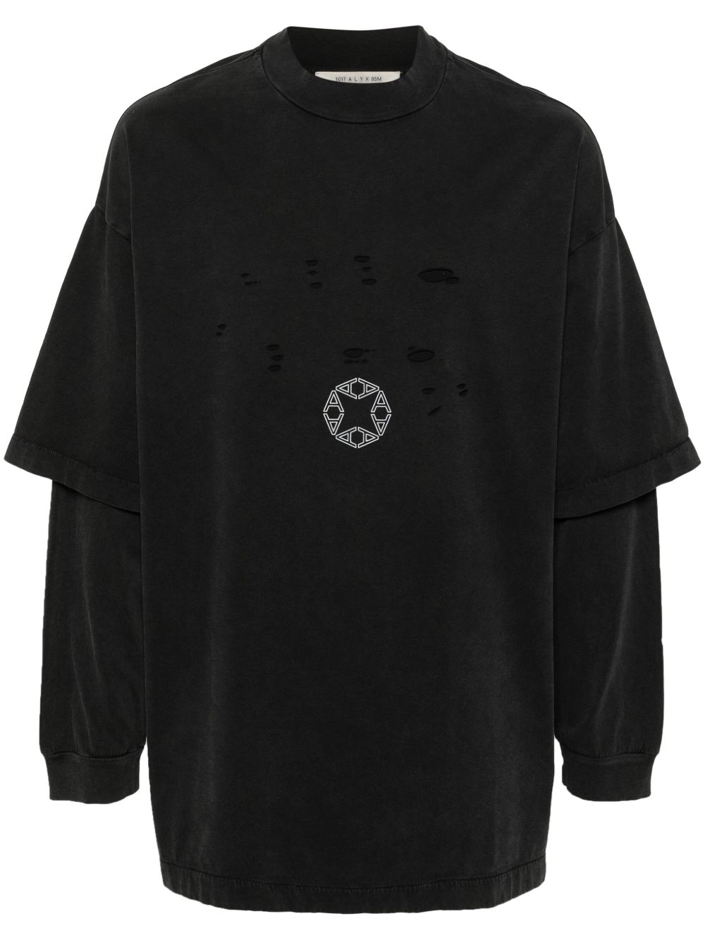 1017 ALYX 9SM logo印花撕裂效果分层式卫衣 - 黑色