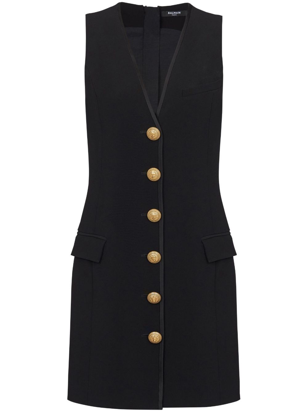 Balmain V领排扣连衣裙 - 黑色