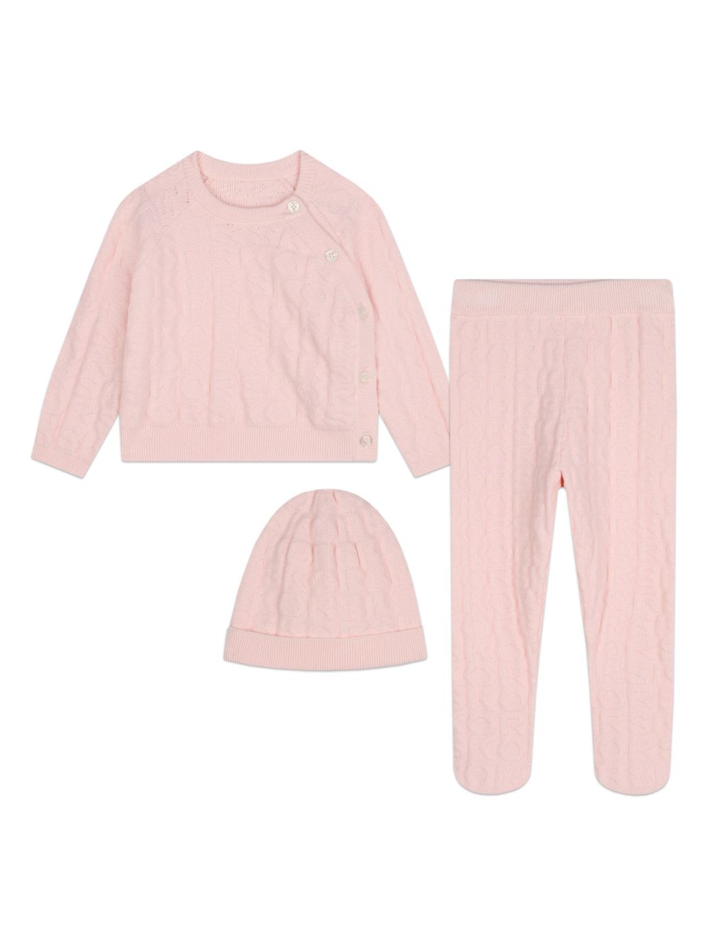 Michael Kors Kids 粗绞花针织棉婴儿套装 - 粉色