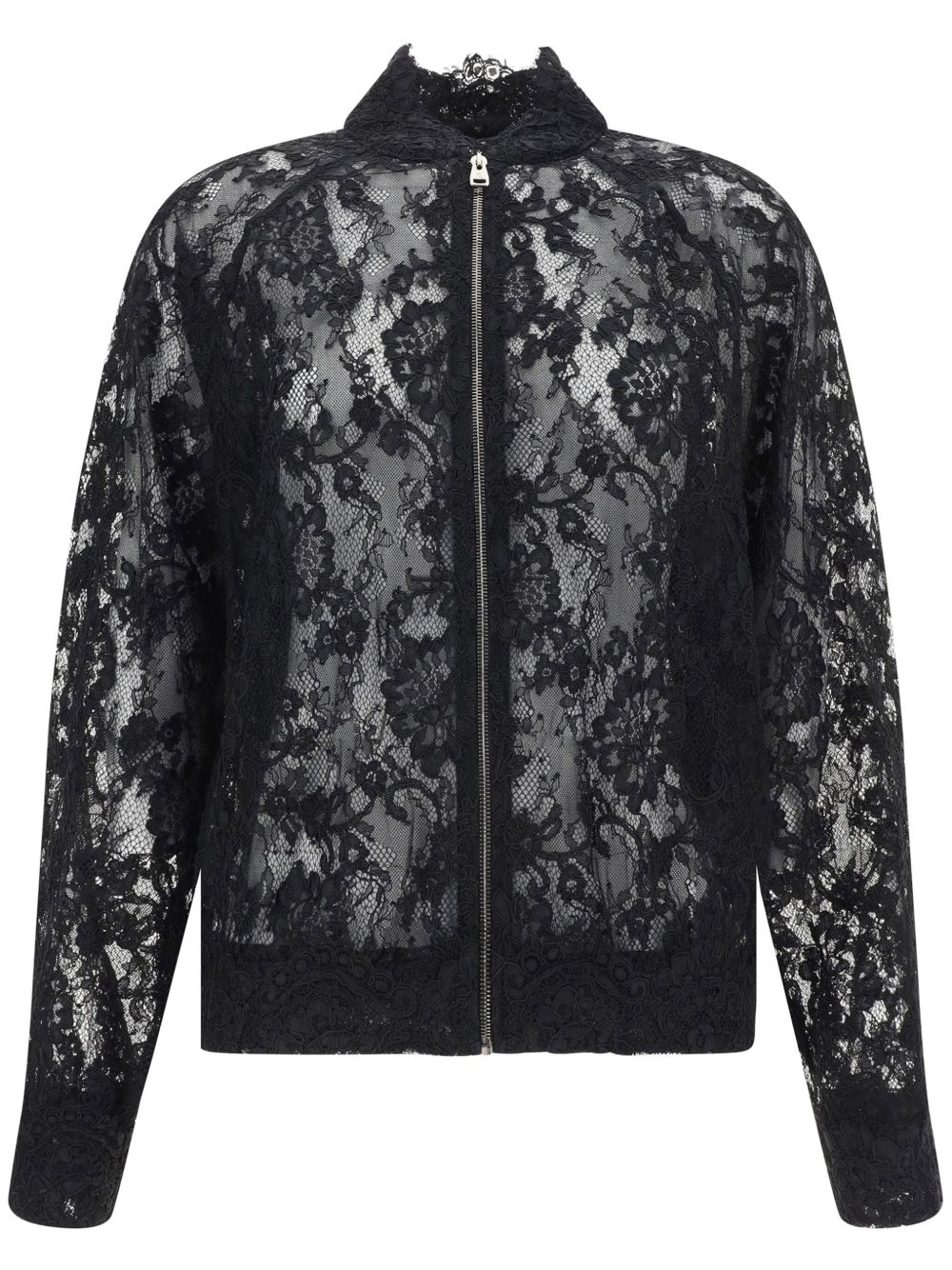 Ermanno Scervino 花卉蕾丝飞行员夹克 - 黑色