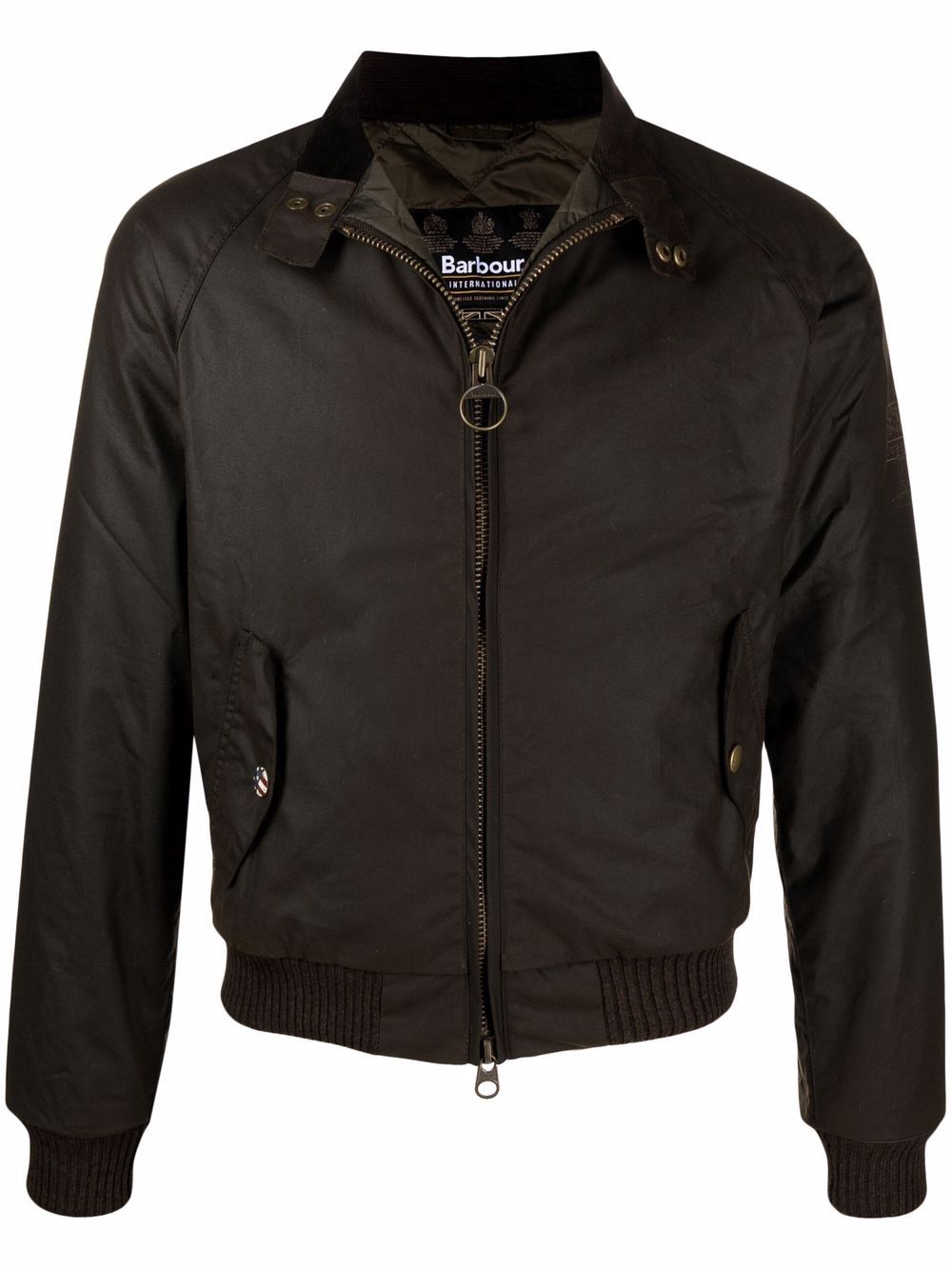 Barbour International 高领拉链涂蜡夹克 - 绿色