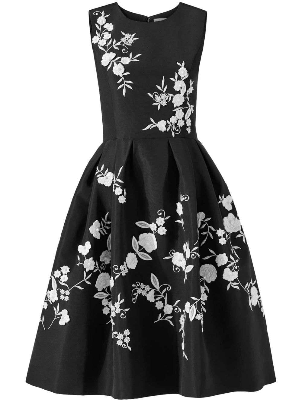 Carolina Herrera 花卉刺绣中长连衣裙 - 黑色